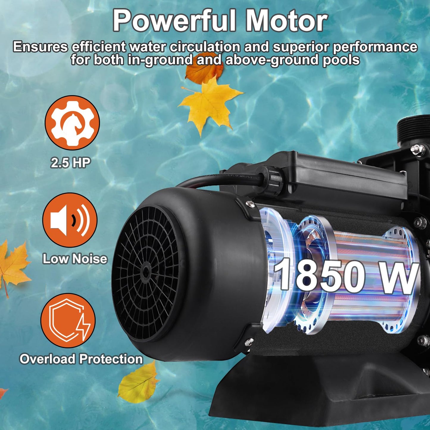 Hxgexin Swimming Pool Pump 2.5HP, 8880 GPH Flow Rate Pool Pump,1850W In/Above Ground Pool Pumps Self Priming Pump 110V for Residential/Commercial Pools, Spas and Hot Tubs, Landscape Fountains