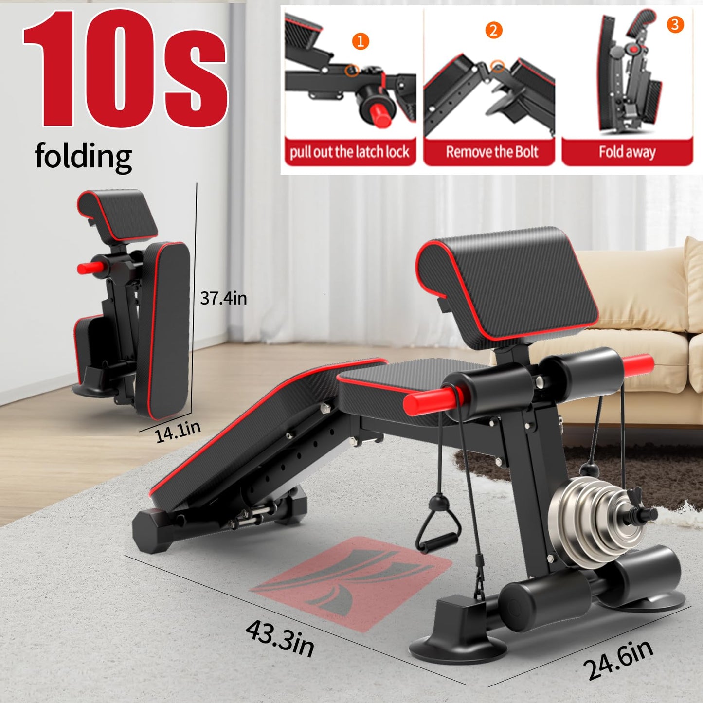 Adjustable Weight Bench,Utility Workout Bench Foldable Incline Decline Benches for Home Gym Full Body Workout,Load 500LBS
