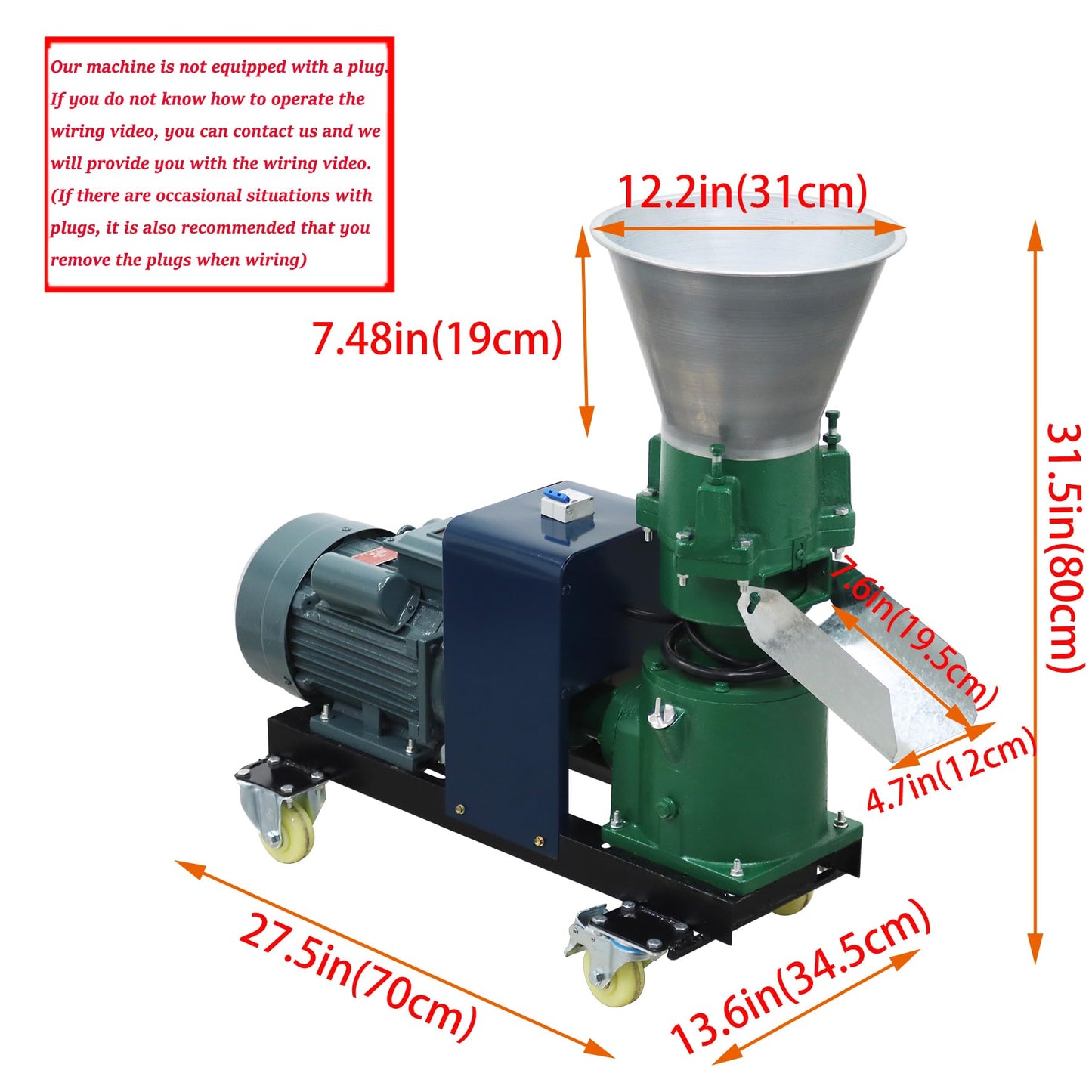Banfluxion 220V Pellet Mill Machine with 4mm Holes Plate Poultry Food Mill Grinder Feed Pellet Making Machine with Three Head Rollers for Chicken, Duck, Goose and Rabbit, 4.5KW 120-150KG/H