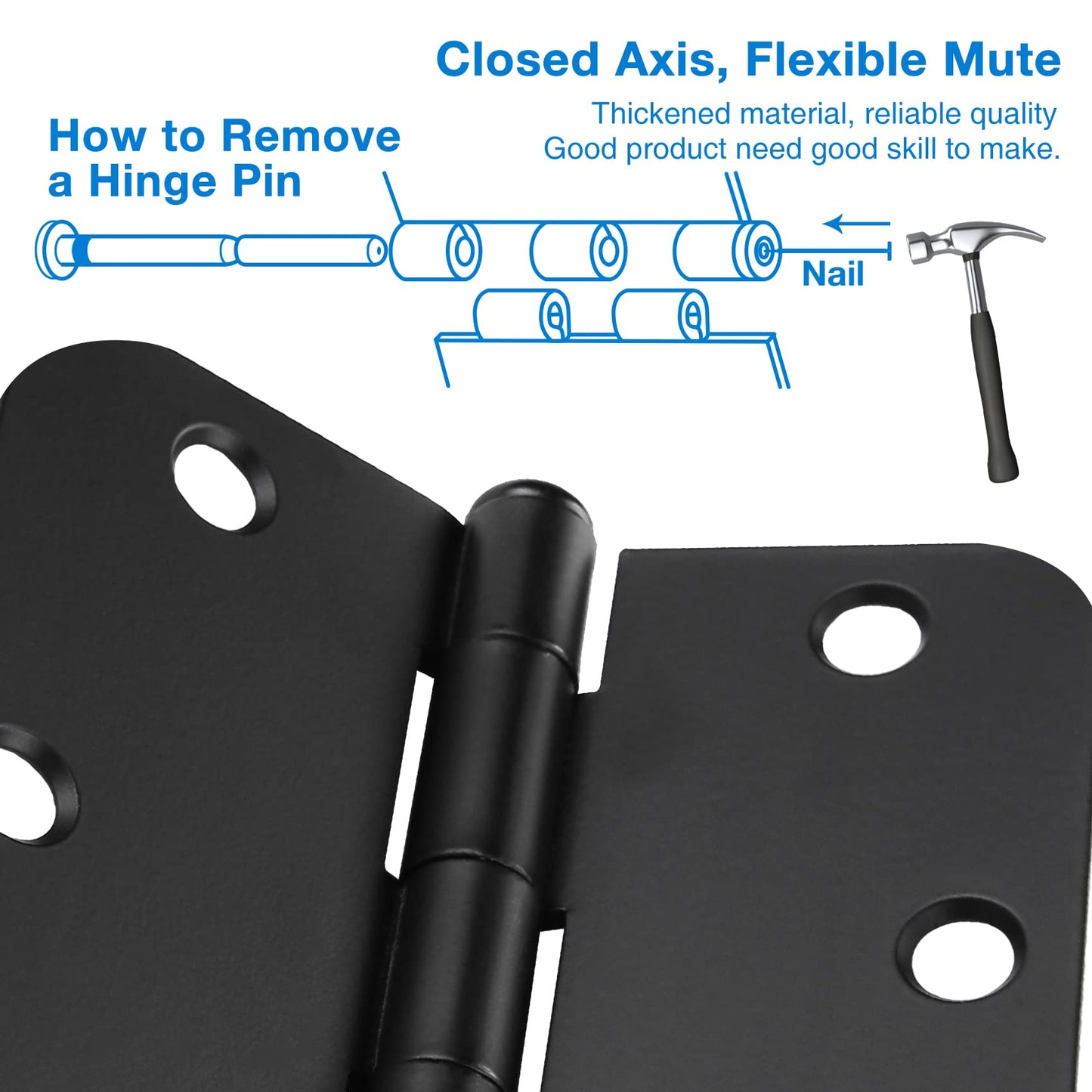 18 Pack Black Door Hinges 4 Inch x4 Rounded Heavy Duty Exterior Door Hinges Black Matte Black Hinges for Interior Doors,Front/Entry/Hinged/Steel/Barn-Style/Inside/Outside Door Hardware Hinge 8 Holes