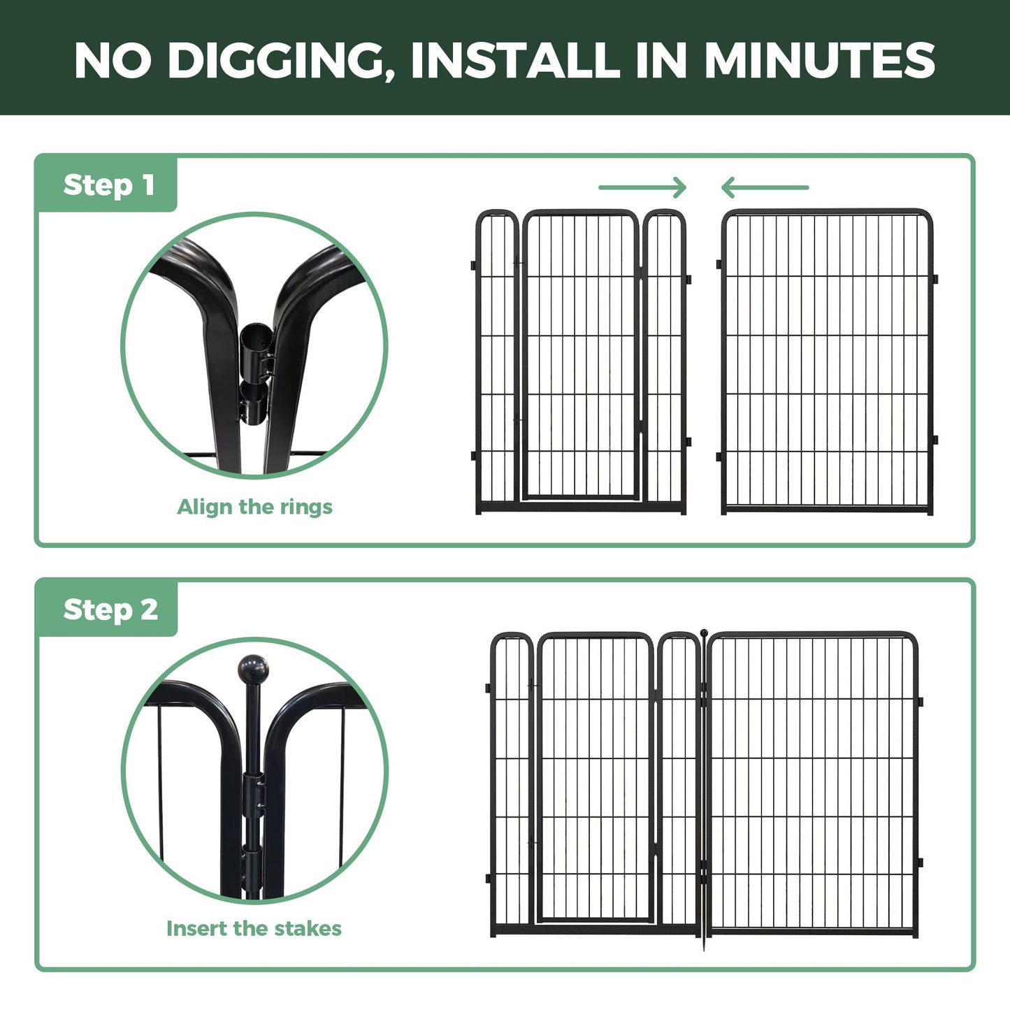 FXW Garden Fence Outdoor for the Yard – 40in(H) x 36.2ft(L) Heavy Duty Metal Animal Barrier for Dog, No Dig Decorative Dog Fence, 16 Panels, Black