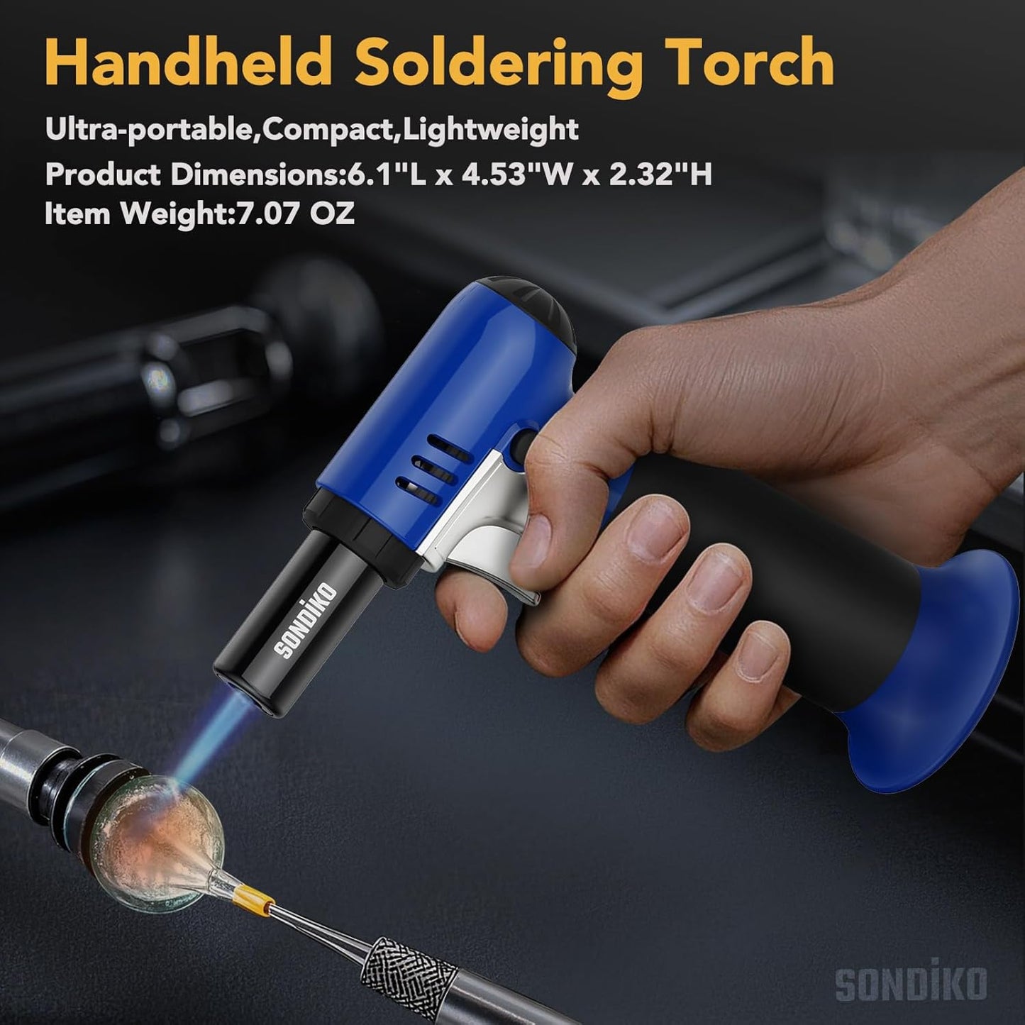 Sondiko Butane Torch - Adjustable Kitchen & Welding Torch for BBQ | Blue & Black Design