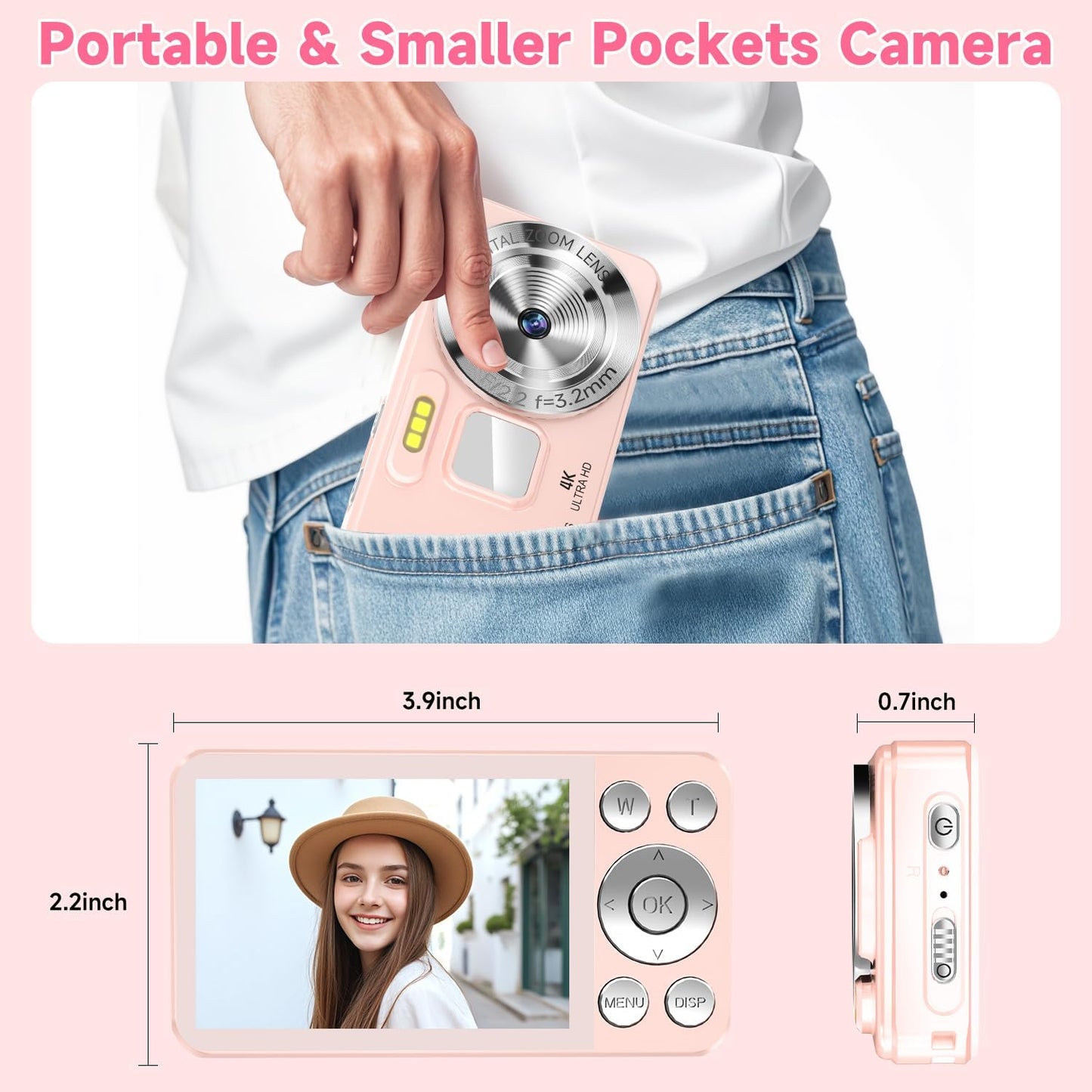 MINIBEAR 4K 64MP 64GB 18X Digital Camera, Autofocus Point and Shoot Digital Cameras for Teens with Card, Zoom