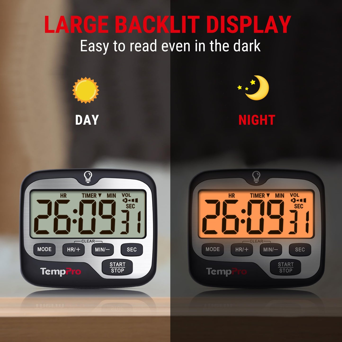 TempPro TM01 Kitchen Timers for Cooking with Count Up Countdown Timer, Digital Timer for Kids Students with Touch Backlight, Study Timers for Classroom Teacher Supplies(Previously ThermoPro)