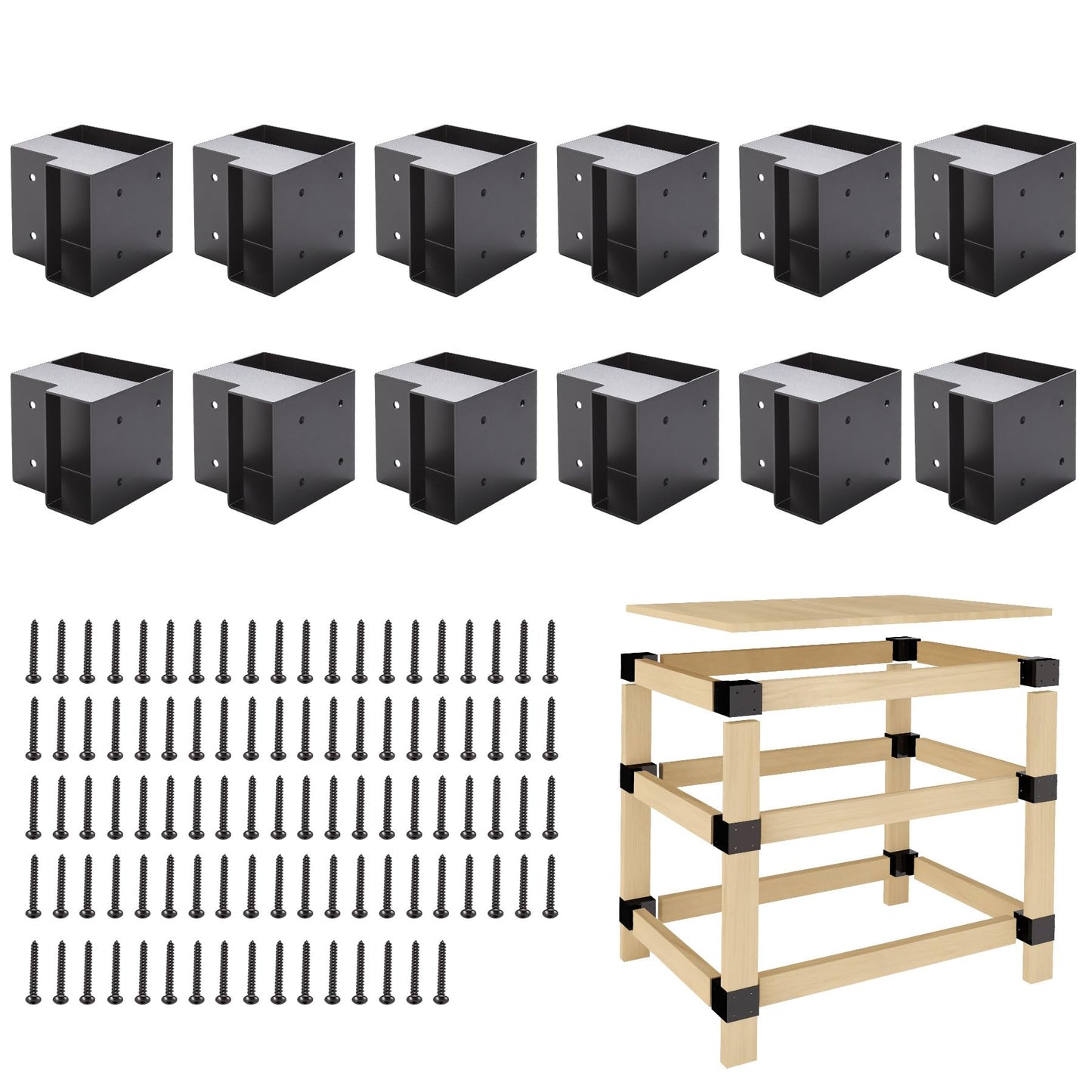 Heavy Duty Workbench Brackets Kit, 12 PCS 3-Way Right Angle Corner Braces for DIY 2''x4'' (Actual 1.5"x3.5") Wood, Steel Frame Building Plates for Workbench Table, Shelving, Garage Storage