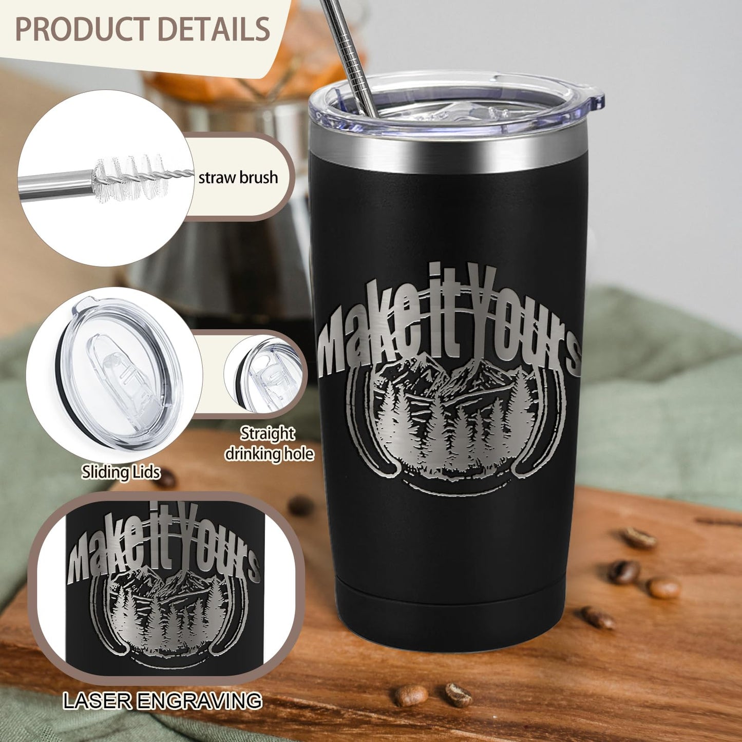 YOUKE OLA 16 Pack Stainless Steel Tumbler Bulk Insulated Vacuum Travel Mug Powder Coated Coffee Mug Gift for Laser Engrave, 20oz Black