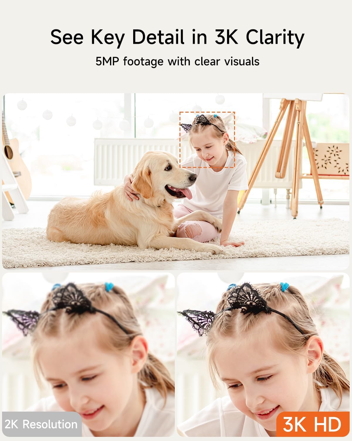 CINMOORE 3K 360 2-Way 2.4GHz 5GHz 64GB Smart Indoor Dome Security Camera with AI Human/Pet/Facial Detection, Pan-Tilt