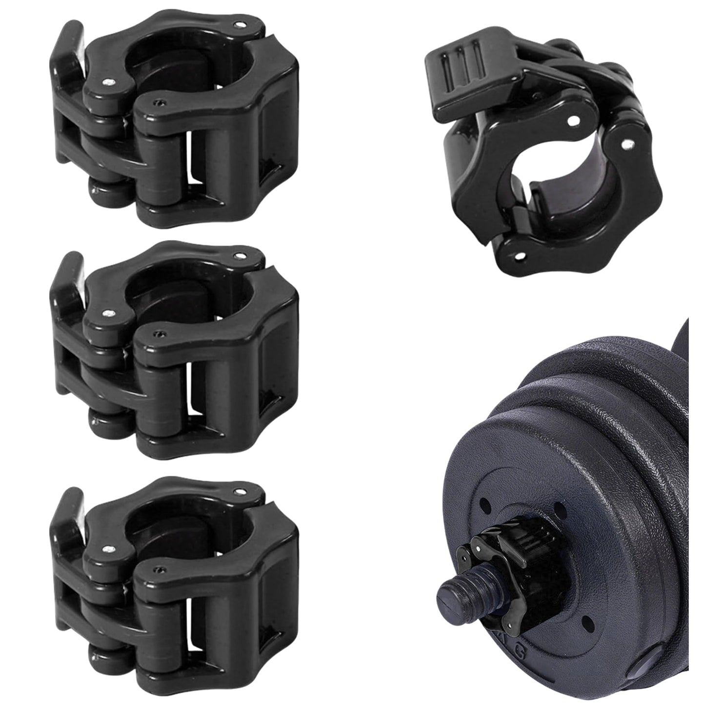 4 Pack Dumbbell Barbell Clamps 30mm, Quick Release Weight Bar Collars, Secure Locking Barbell Clips for Weightlifting, Workout, Strength Training & Fitness Accessories (Black)
