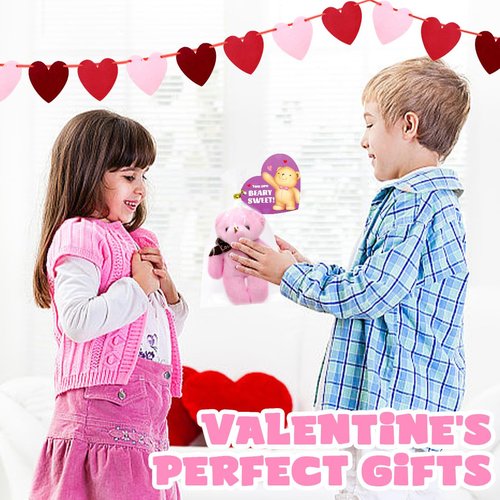 BCUEIDO 28 Pack Valentine's Day Gifts Cards with Bears Plush, Valentine's Cards for Valentines Exchange, Prize Supplies, Valentines Party Favors