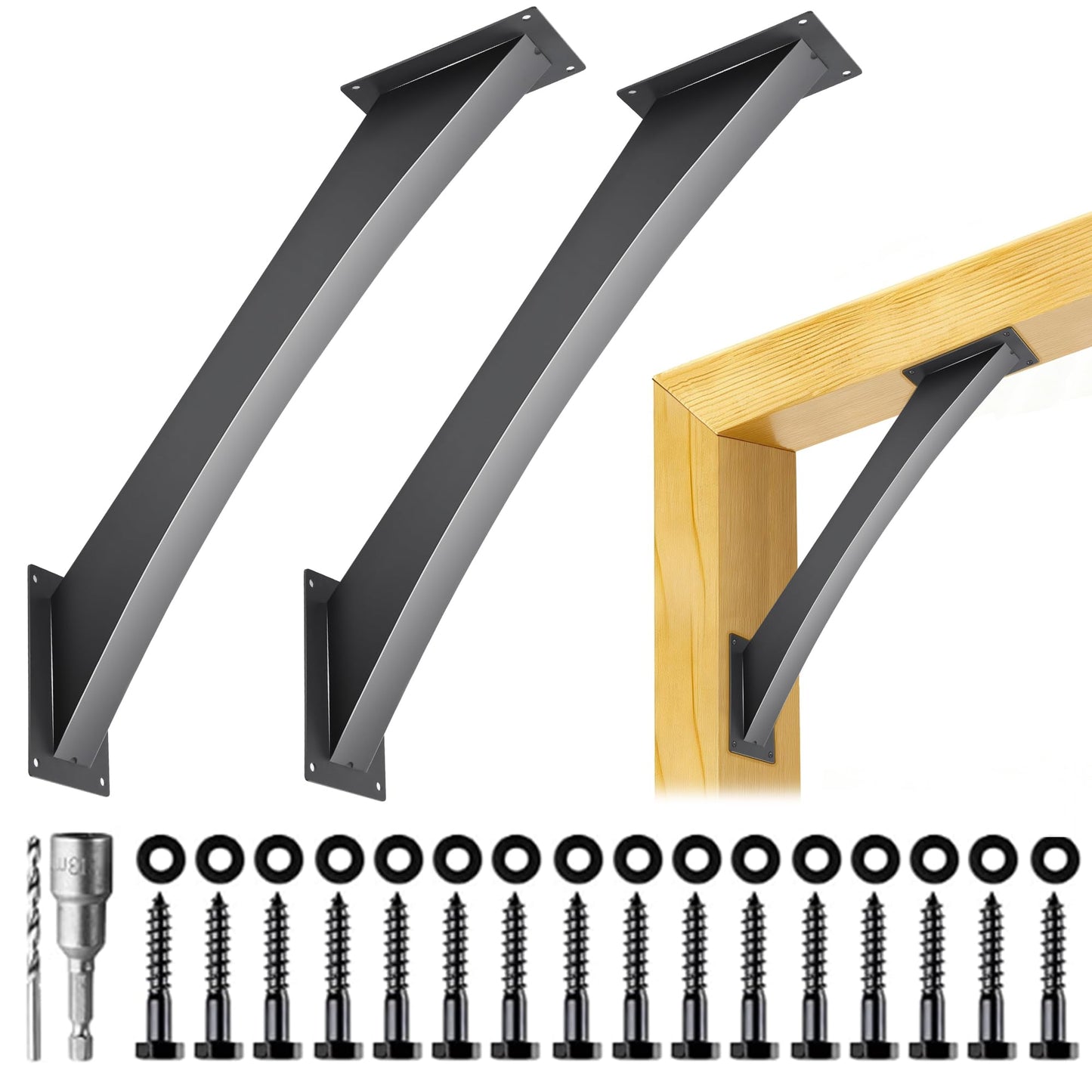 2 Pcs 45 Degree Angle Support Brackets for 2"x4" (Actual Tube Dia: 1.5"x3.2"), Heavy Duty Steel Pergola Arc Brackets, Wood Beam Support Hardware for Gazebo, Patio Pergola with Mounting Screws