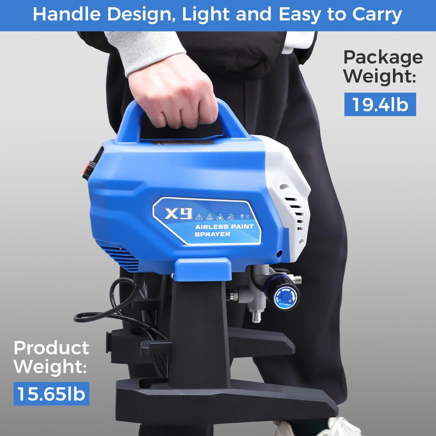 Gyfent X9 Airless Paint Sprayer, 0.39GPM Paint Sprayer for Home Interior 650W 3000psi Airless Sprayer with Low Overspray Adjustable Pressure & Motor Speed for House Painting DIY Garage