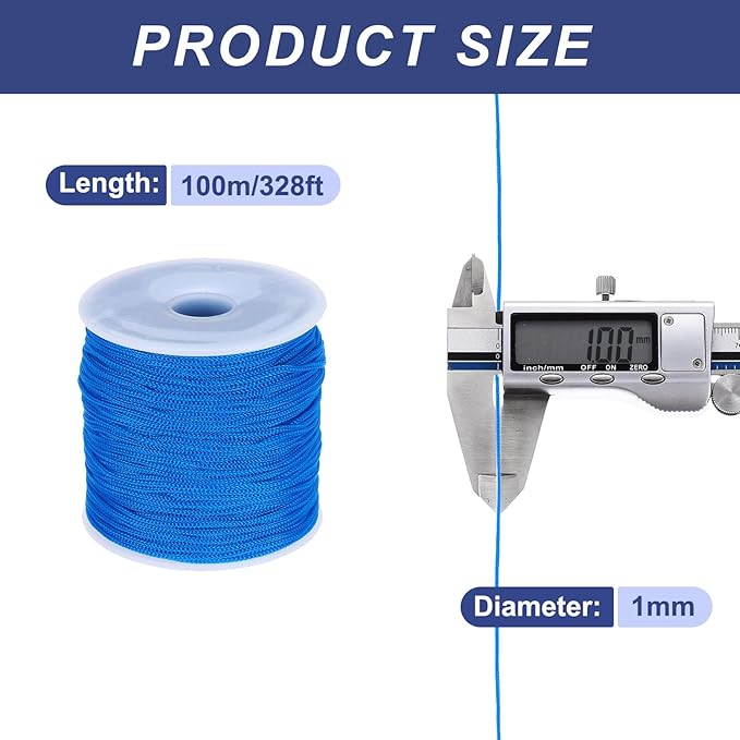 MECCANIXITY 1/16 Inch Polypropylene Rope Braided Ropes, 328ft Nylon Rope Hollow Utility Cord for Clothesline, Camping, Hiking, Outdoor, Navy Blue