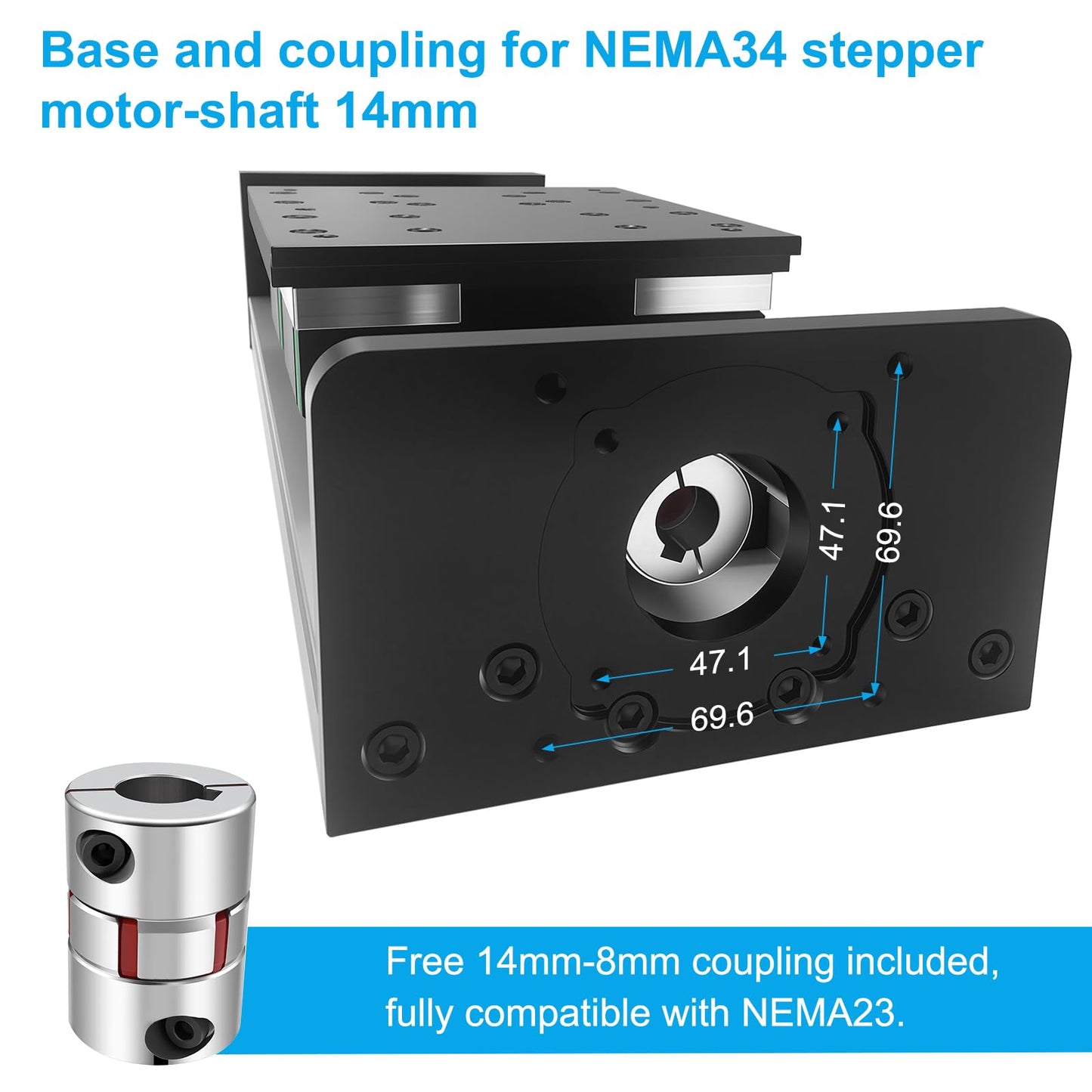 Electric Linear Stage Heavy Duty Load 550 lb 250KG Ballscrew 2005 Double Rail Guide Four Slide 8 Inch 200mm Stroke Slide Stage Compatible Nema23 57mm NEMA34 86mm Stepper Motor for CNC Router