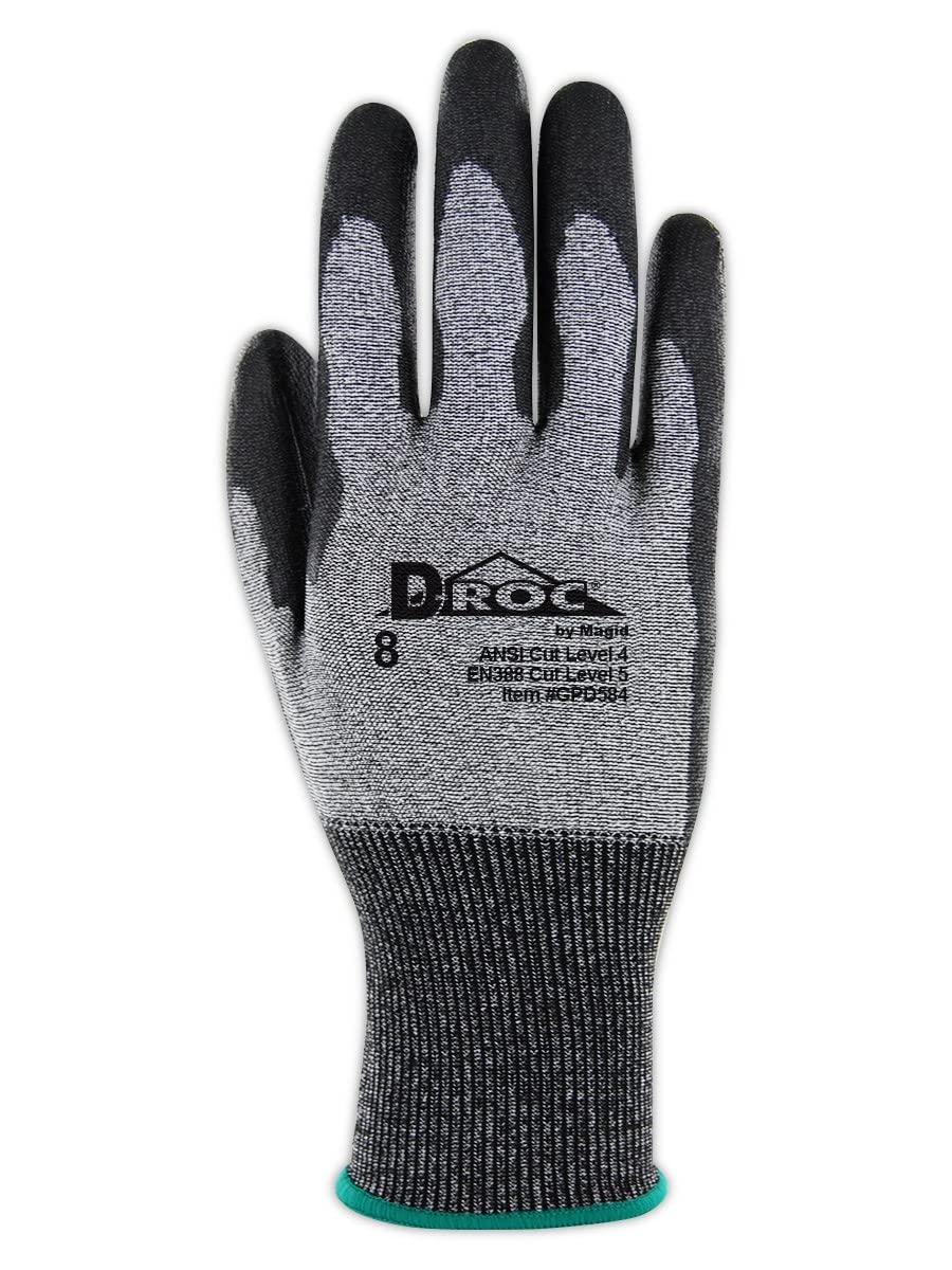 MAGID D-ROC ANSI A4 18-Gauge Hyperon PU Coated Palm Work Gloves, 12 Pairs, Size 10/XL, GPD584