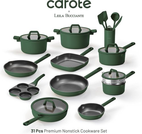 CAROTE 31PCS Nonstick Cookware Set - Induction Titanium & Non-Toxic Granite | PFOA Free