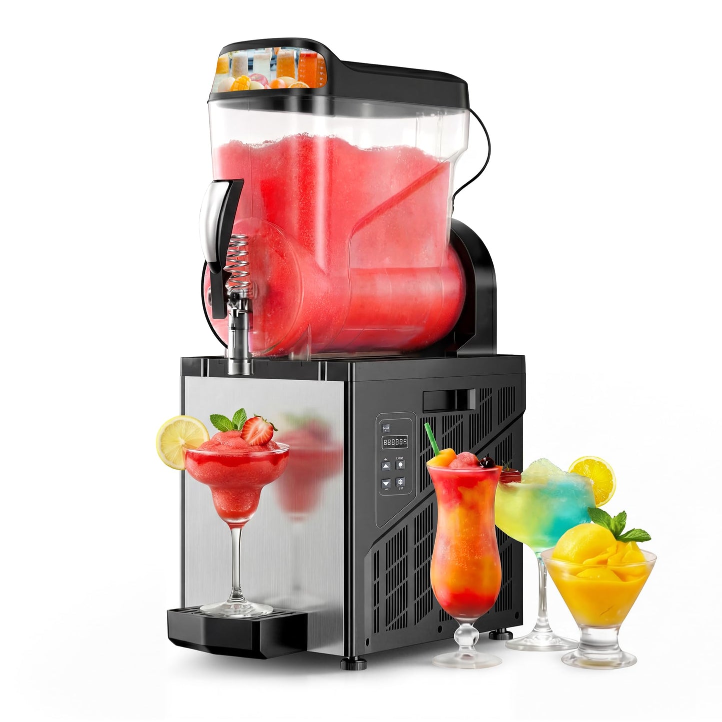 ICEVIVAL 15L Commercial Slushie Machine, Margarita Frozen Drink Machine with Independent Controls & LED，Commercial Slushy Machine Top for High-Traffic Bars Restaurants, ETL Certificated