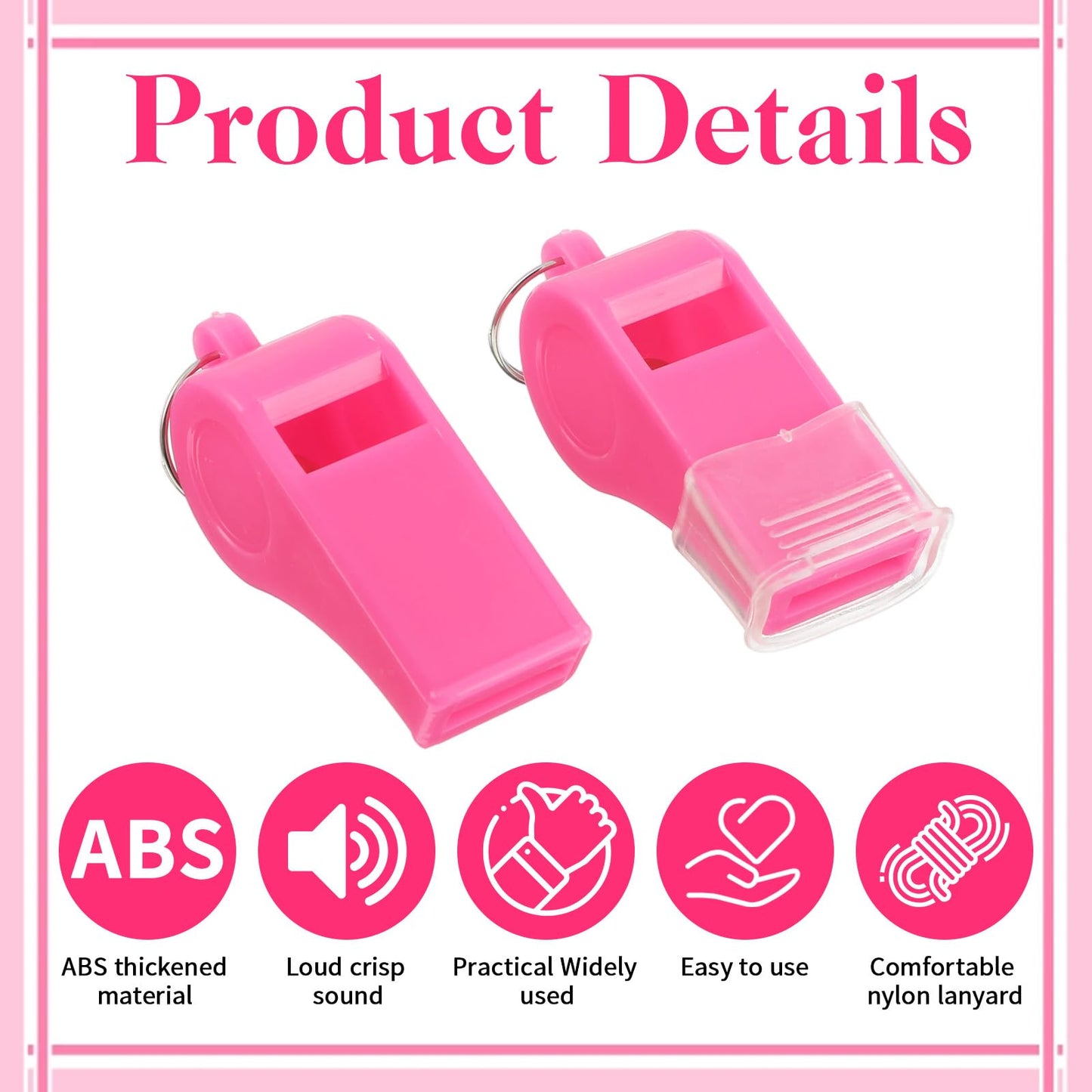 Aiyorse 4 Packs Pink Whistle with Lanyard, Loud Clear Crisp Plastic Coach Whistles for Sports Training Referee Lifeguard Emergency Outdoor Safety Soccer Football