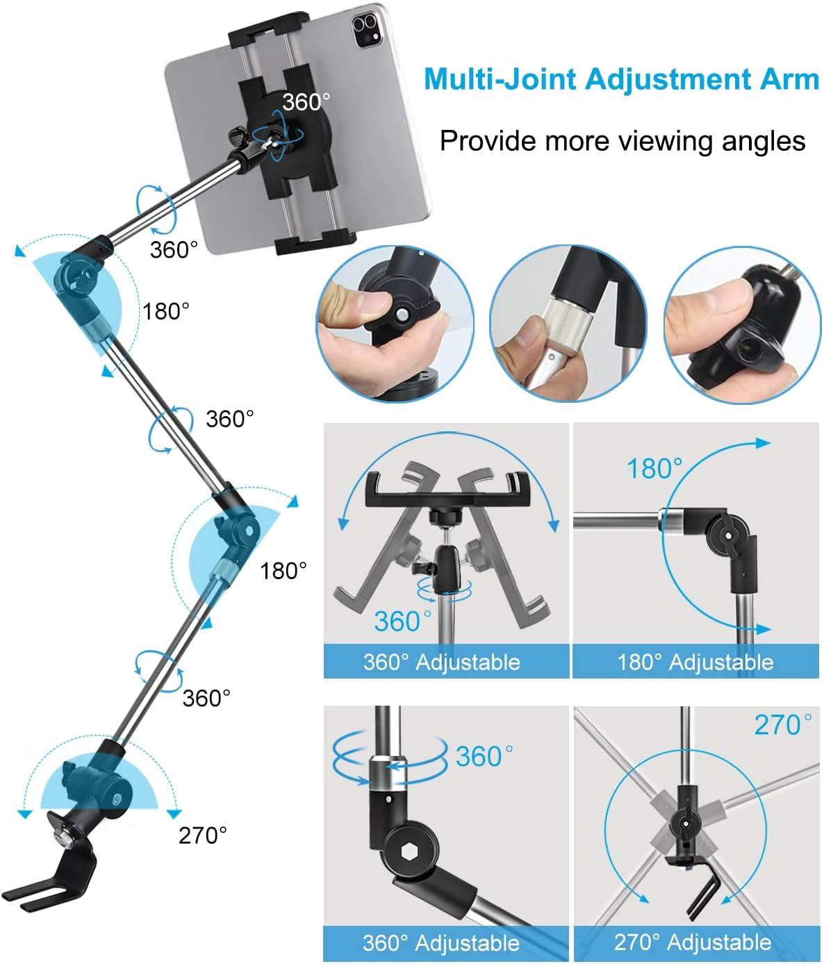 woleyi 35" 4-13" Car/Truck Seat Rail Tablet Mount, Heavy Duty Car Floor Bolt Tablet Holder, Vehicle Front Seats Stand
