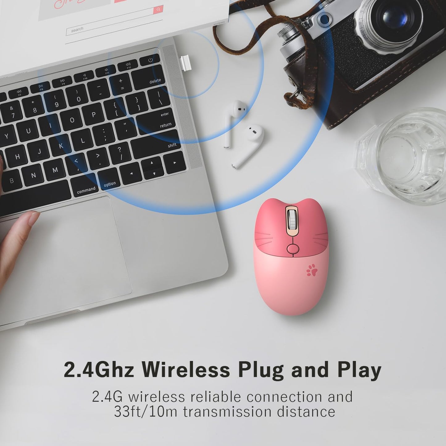 MOFII 2.4GHz Wireless Compact Silent Mouse with Cute Cat Designs, Plug and Play Wireless Opatical Mouse with USB Nano