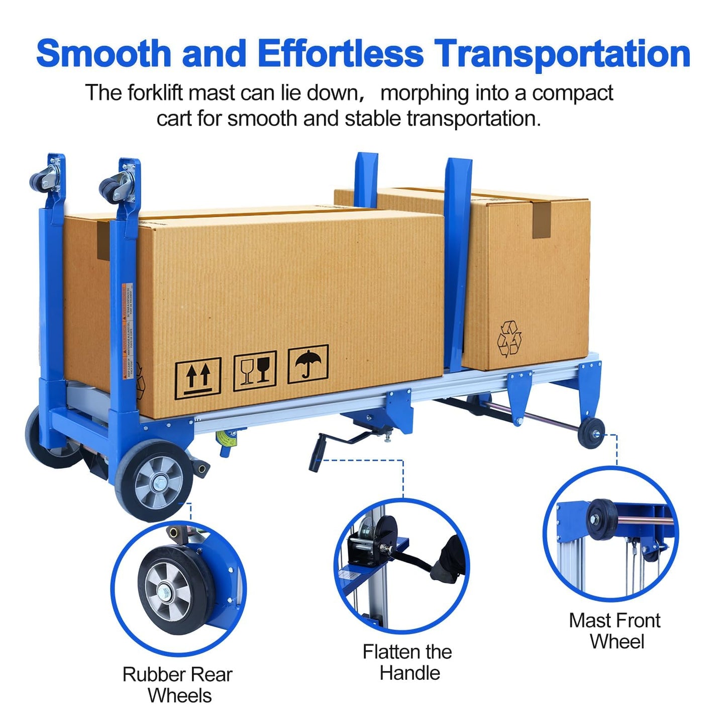 ELOMBR 122" 400lbs Material Lift Winch Stacker, Hand Winch Lift Truck with Fixed-Leg, Manual Material Lifter Pallet Stacker for Contractor, Workshop, Industrial, 34.60"L x 24.80"W
