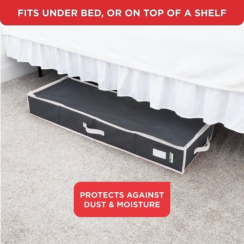 HOLDN' STORAGE Premium Wrapping Paper Storage Container - Durable 600D Tear-Proof Design | Fits 27 Rolls with Extra Pockets for Ribbons & Bows - Ideal Underbed Storage for Holidays, Black/White Trim