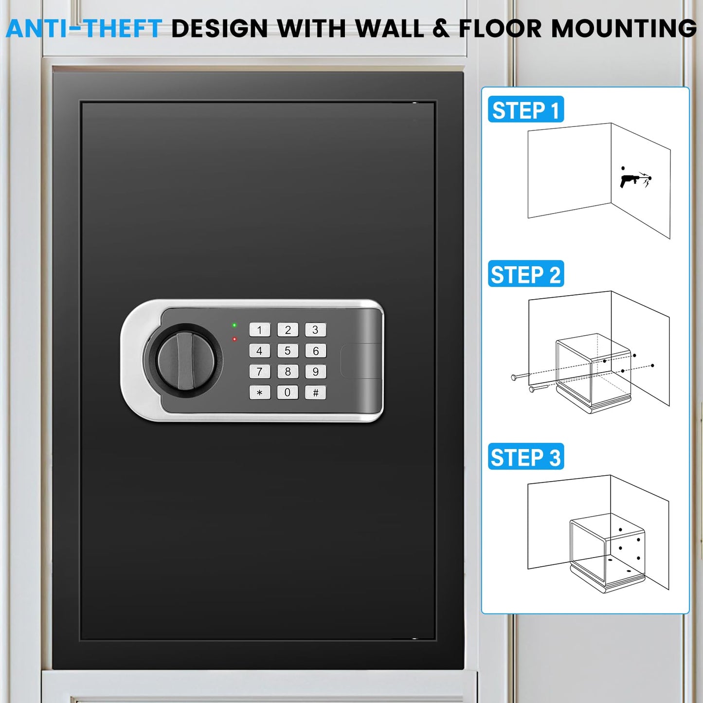 [19.7" Tall] Safe Box, 3.5 Cuft Home Safes with Fireproof Waterproof Bag, Security Digital Safe for Home with Programmable Keypad Keys, Smart Alert, Mute Mode, Anti-theft Document Safe for Valuables