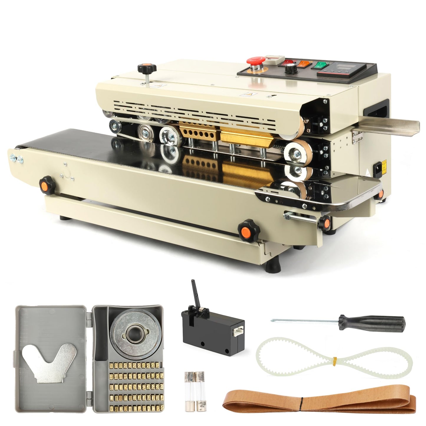 U.S. Solid Continuous Band Sealer Machine, 12 mm Wide Horizontal Heat Seal, Adjustable Sealing Position, Temperature & Speed Control, 110 V 600 W