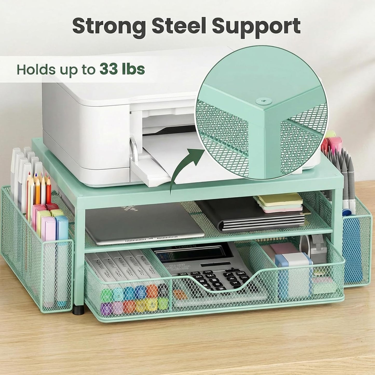 2 LEKETREE Tier Monitor Stand, Computer Monitor Riser, Office Desk Accessories, Desk Organizer Desk Shelf Printer