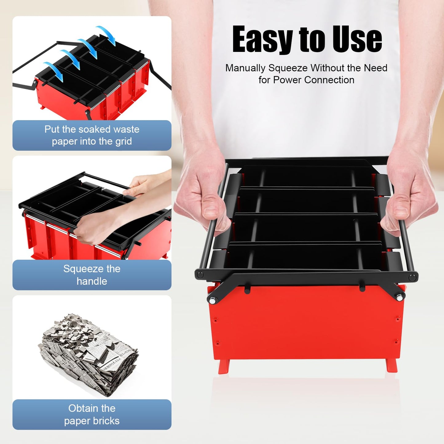 Newspaper Briquette Maker, Paper Press Machine Recycle Newspaper Log Briquette Press Maker Heavy Duty Steel Press Manual Waste Paper Brick briquette Press Machine for Indoor Outdoor Home Heating Fire
