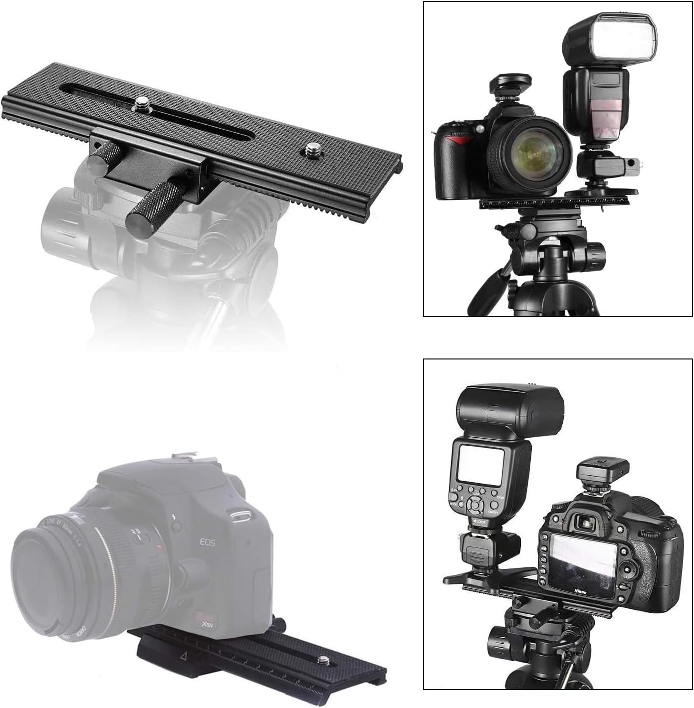 L-LINK 16cm/6.3in 2 1/4" Way Macro Focusing Rail Slider, Quick Screw Release Mount Camera Flash Support Plate, Focusing