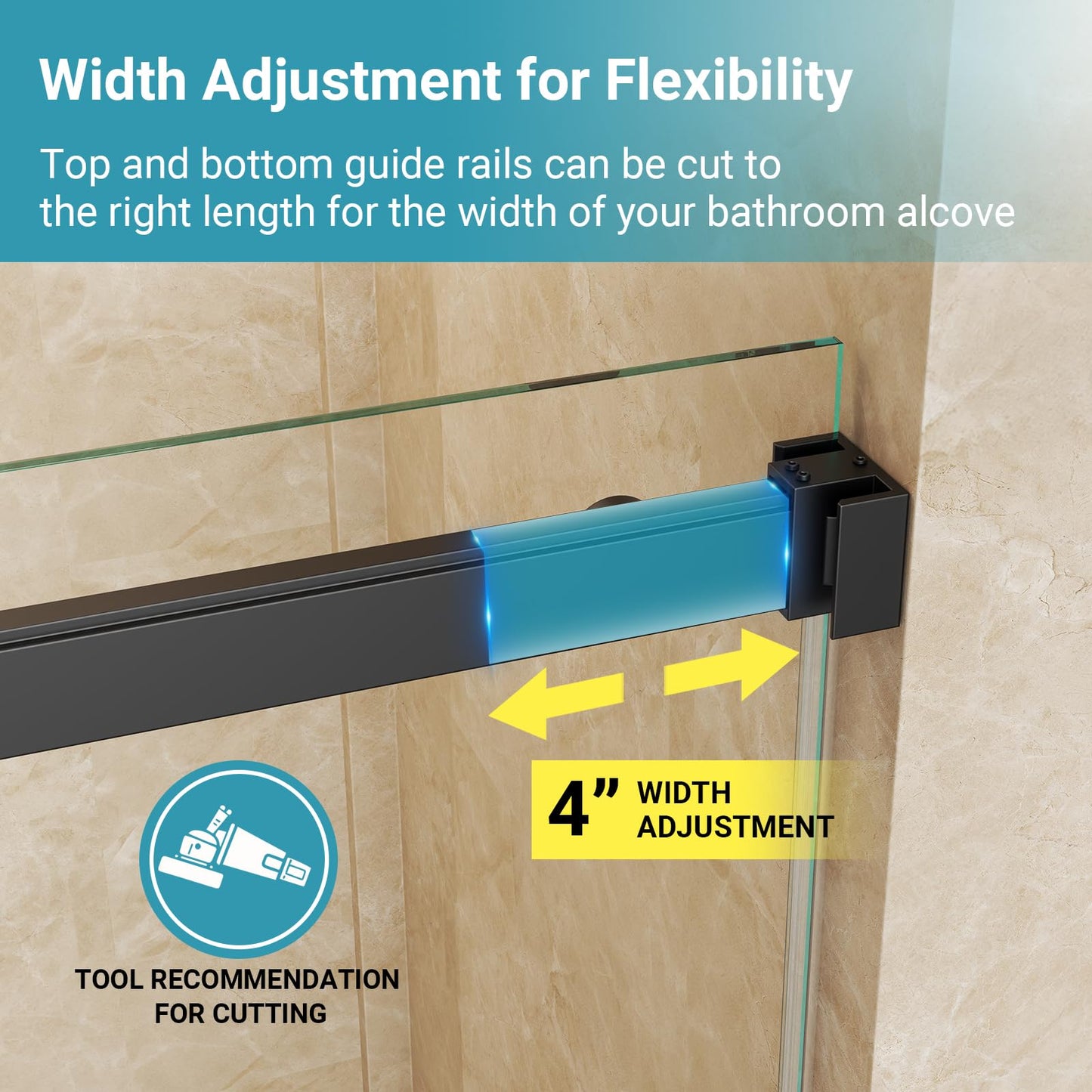 BATHWILLER 56"-60" W x 76" H Double Sliding Shower Door, 3/8" (10mm) Clear Tempered Glass Frameless Shower Door with Nano Easy Clean Coating, Stainless Steel Hardware, Matte Black
