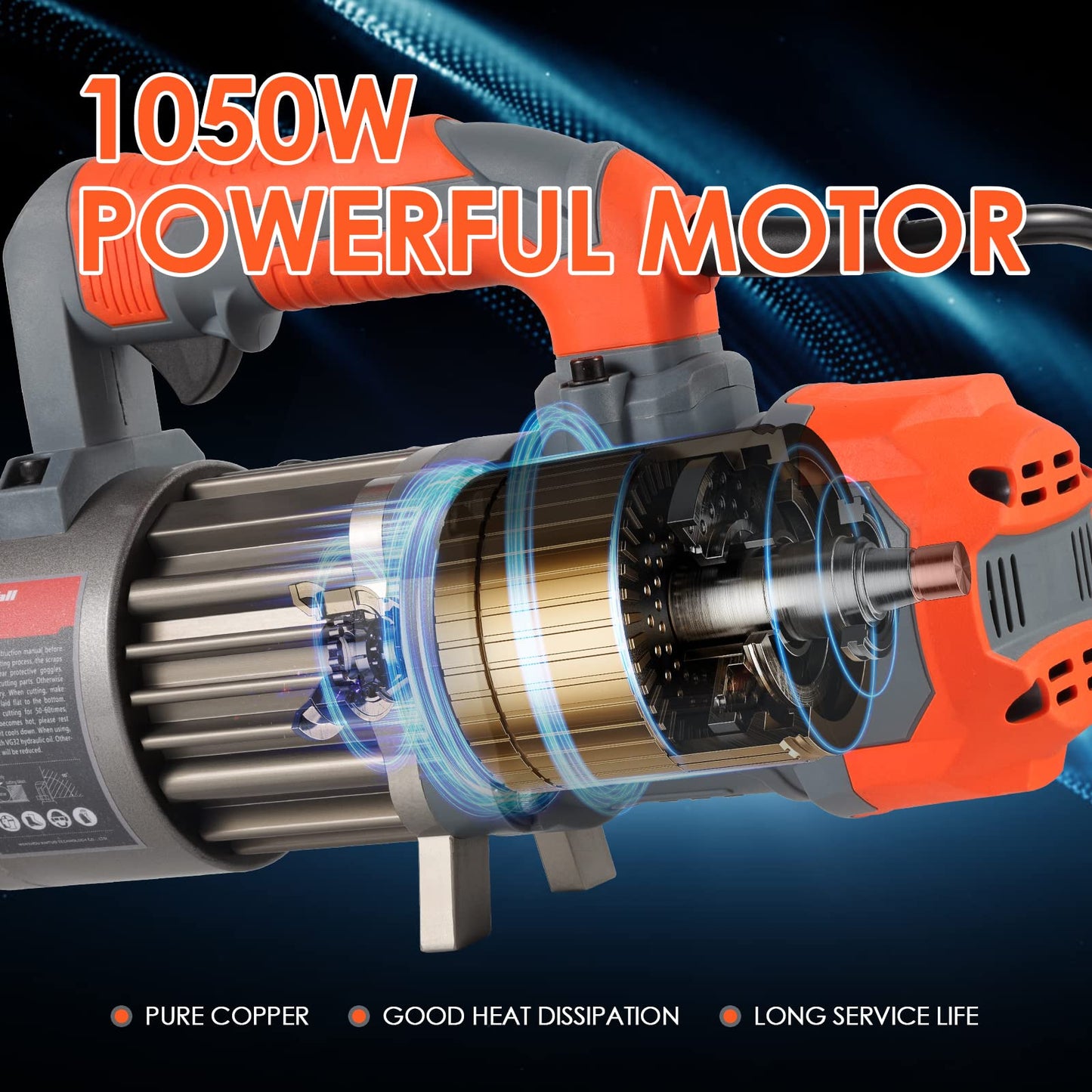 CENTALL 3/4" Electric Hydraulic Rebar Cutter, 1.5-2S Cutting Speed, Portable, Cuts 4-20mm #6 Rebar, 1050w, 120v/60hz. (Grey+Orange)