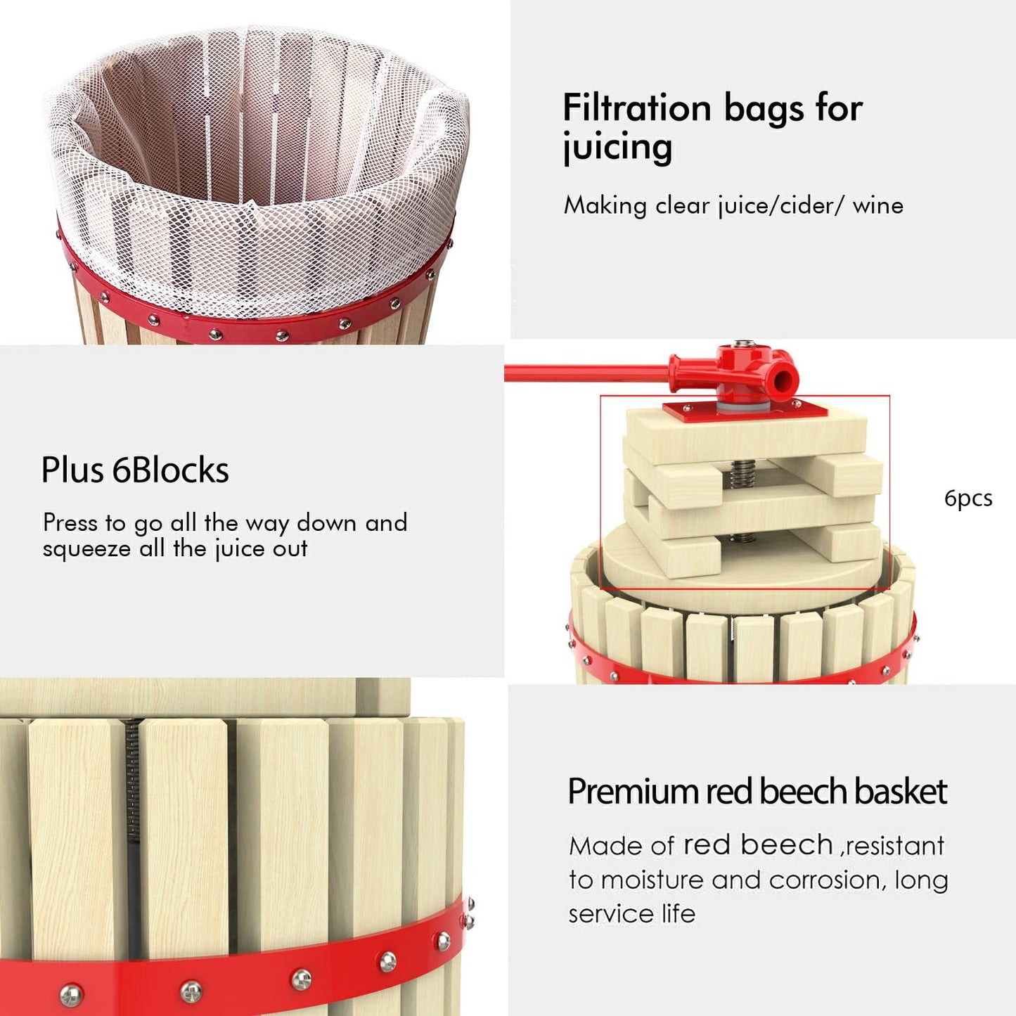 Fruit Apple Crusher and Wine Press with Filter Bag,100% Nature Apple&Grape&Berries Crusher Manual Juice Maker