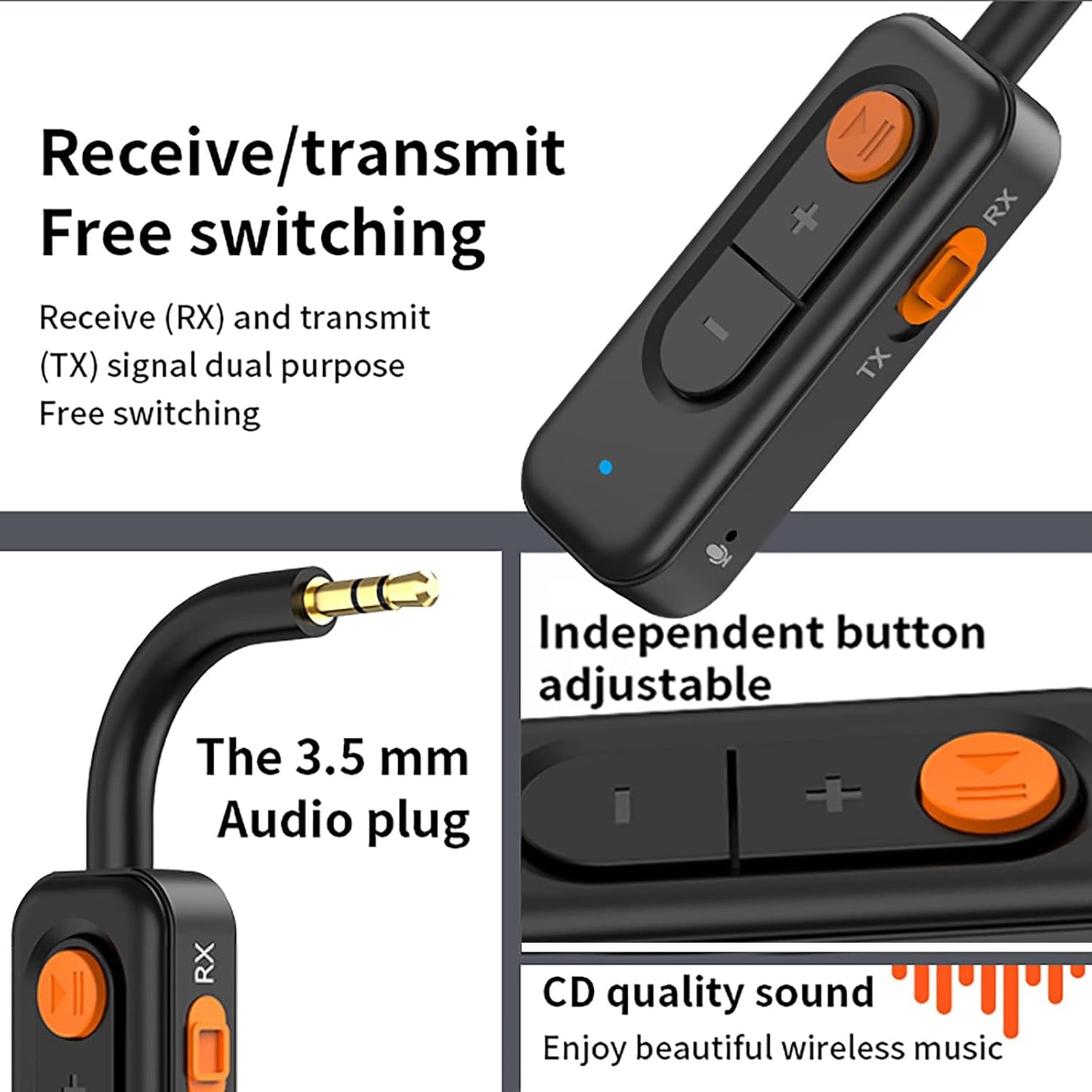 LYANGET 5.4 Latency,3.5MM Bluetooth Audio Transmitter Receiver with Low AUX Bluetooth Car Adapter with Built