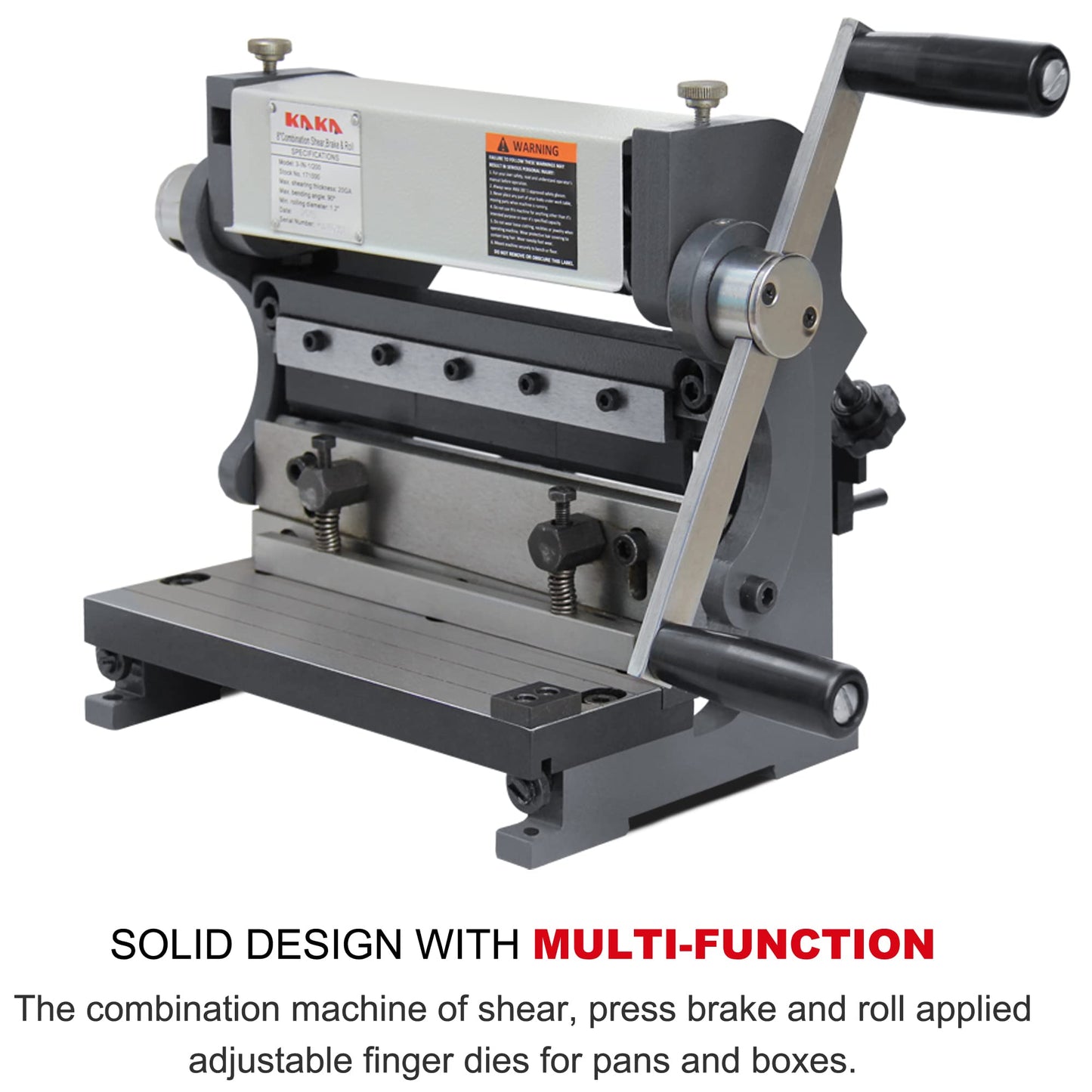 KAKA INDUSTRIAL Metal Brake,8-inch, 3-In-1 Combination Shear Brake Roll Machine,20-Gauge Shear, 90° |Slip Roll Machine for Bending Rolling 3-IN-1/8