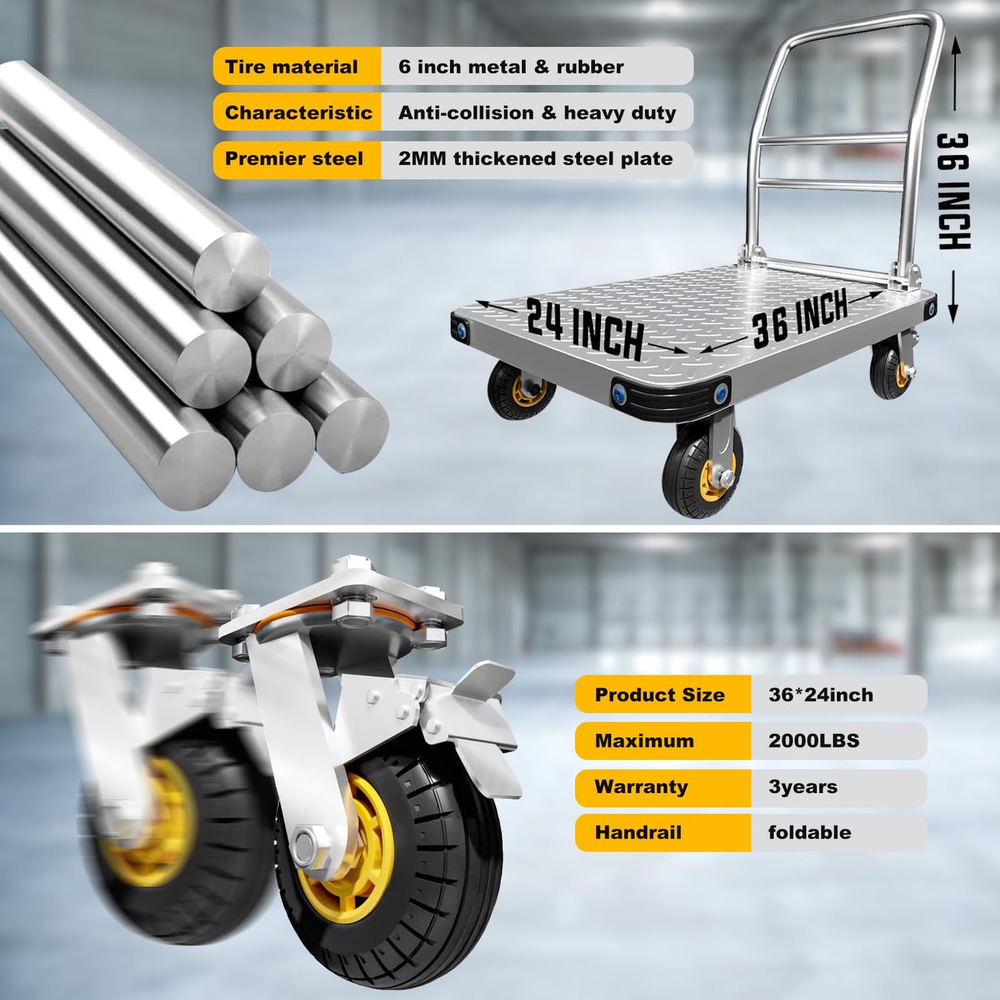 Folding Platform cart Dolly cart Push Cart Dolly Moving Platform (Big 36X24INCH 2000LBS)