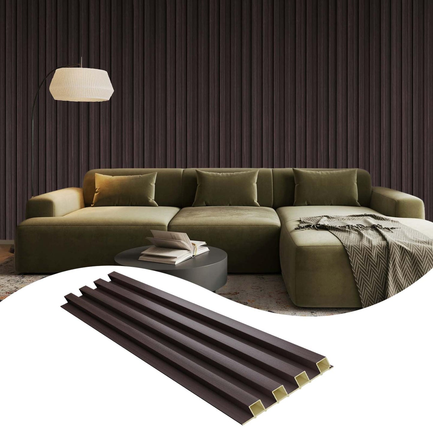 OUZUGIE WPC Acoustic Slat Wall Paneling, 8-Pack 96 x 6 Inches 3D Wall Panels for Interior Wall Decor,Living Room,TV Background,Study Room,Office Spaces,Bedroom,High Grille (Walnut)