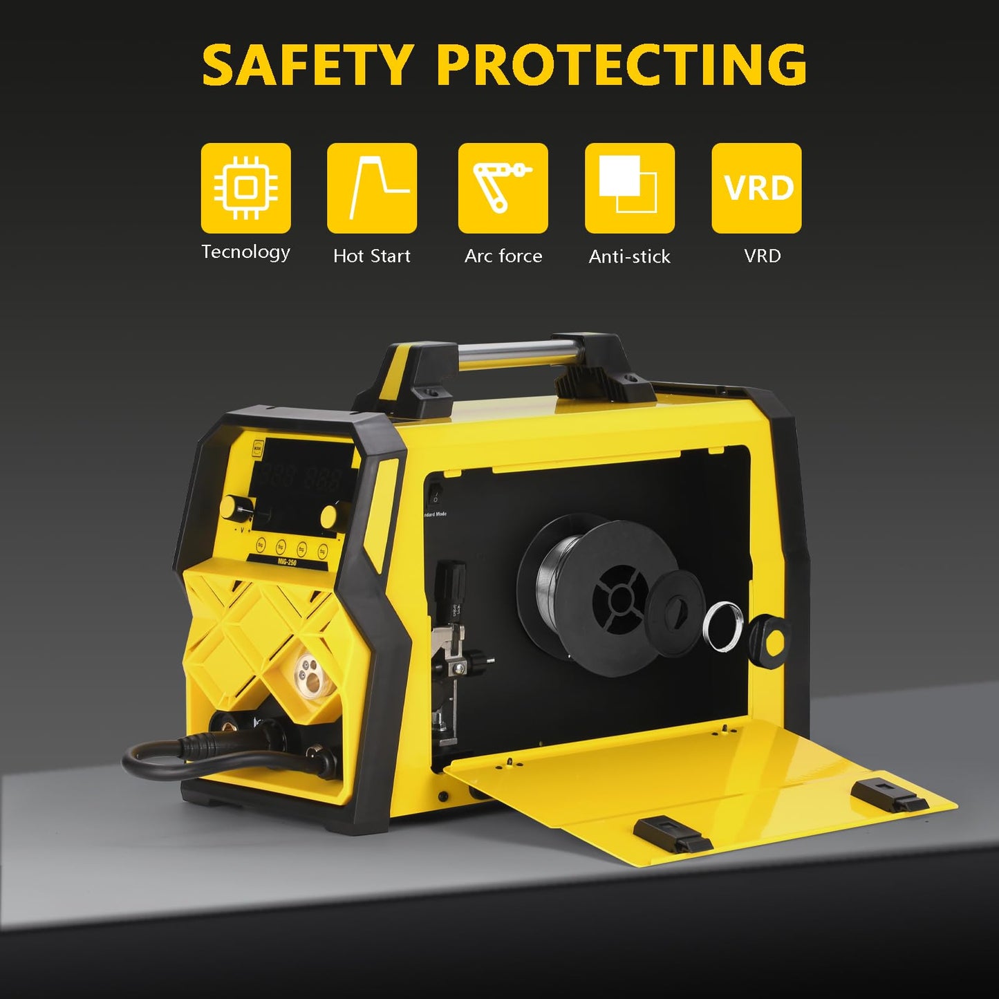 MYCASS 250A MIG Welder,5 in 1 Gas MIG/Gasless Flux Core/Stick/Lift TIG/Spot Welding/Spool Gun Compatible Aluminum Welding Machine Large LED Display 110V/220V Multi Process Welder