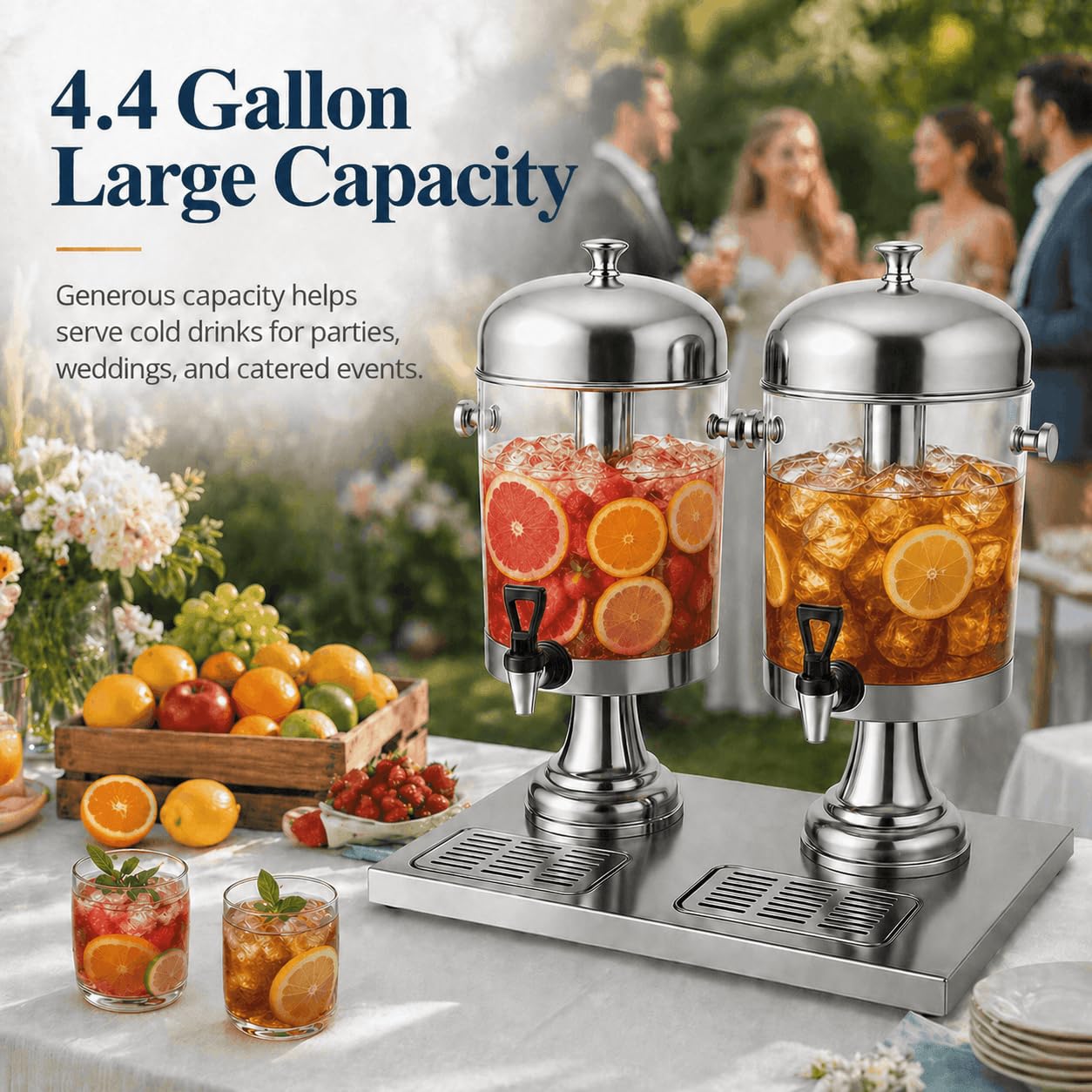 THXSUN Beverage Dispenser 4.4 Gallon, Large Drink Dispenser with Ice Core, Stainless Steel Beverage Dispenser with Stand for Cold Drinks, Juice, Lemonade, Iced Tea, Parties & Events