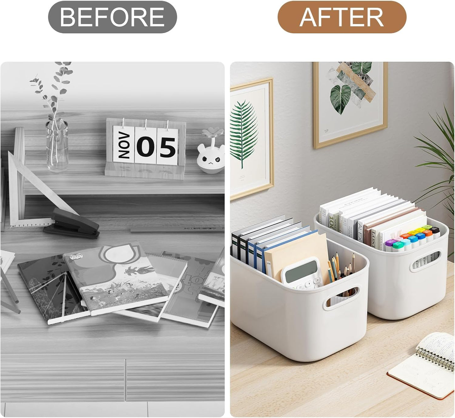 ORGIDOL 8 Pack White Storage Bins - Stackable Containers with Lids for Organizing Crafts & Snacks | 9.85x6.9x5.7 Inch