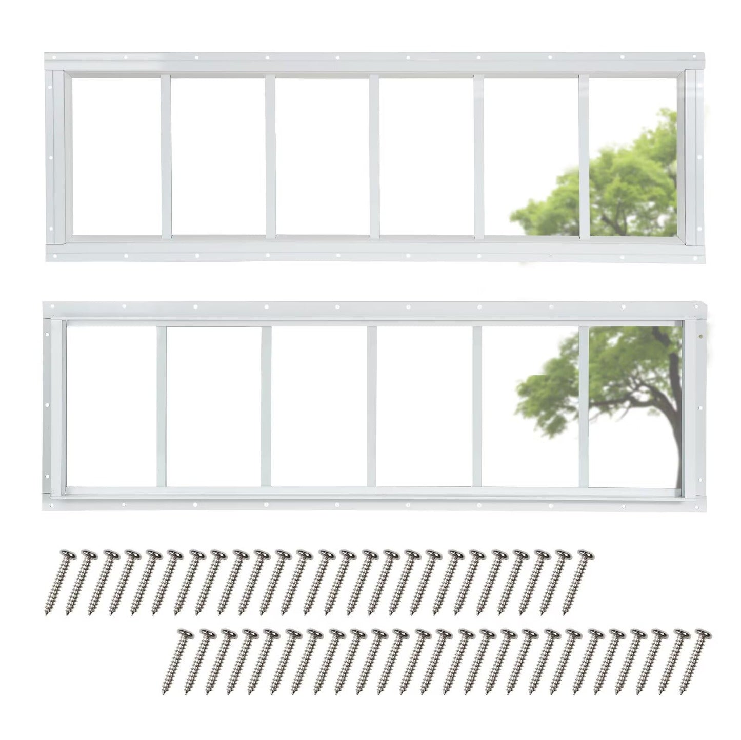 COLORPAPA 2 Pack Shed Windows, 10"x35" Transom Window Fixed Design with Tempered Glass for Shed, Chicken Coop, Playhouse, Household, Garage, Barns (White)