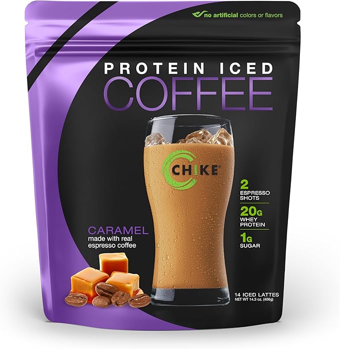 Chike Caramel High Protein Iced Coffee, 20 G Protein, 2 Shots Espresso, 1 G Sugar, Keto Friendly and Gluten Free, 14 Servings (14.3 Ounce)