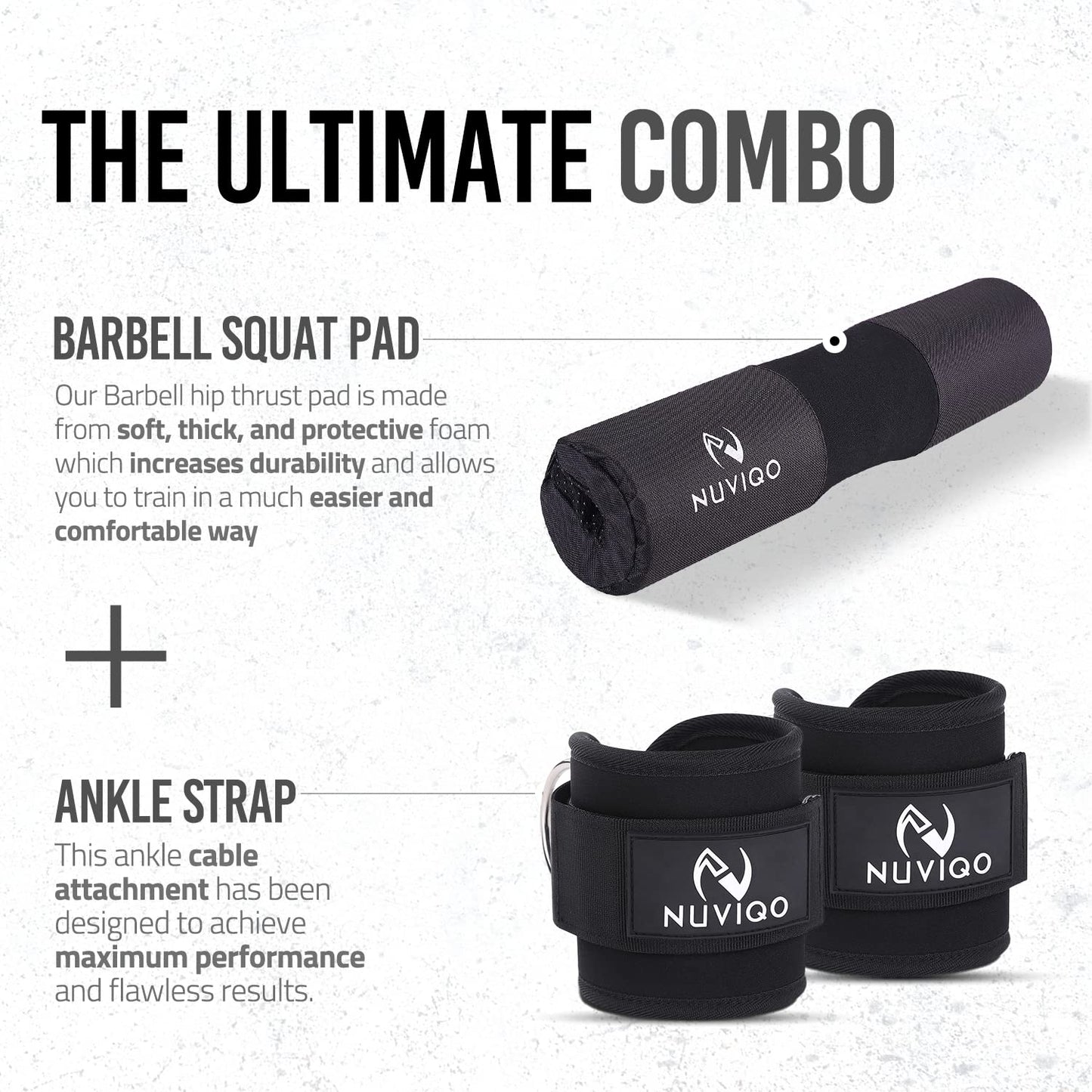Barbell Pad & 2 Ankle Straps for Cable Machine - Gym Accessories for Women and Men - Perfect for Cable Kickbacks, Leg Extensions, Hip Thrusts & Squats - Workout Attachments for Home and Gym - Includes a Carry Bag