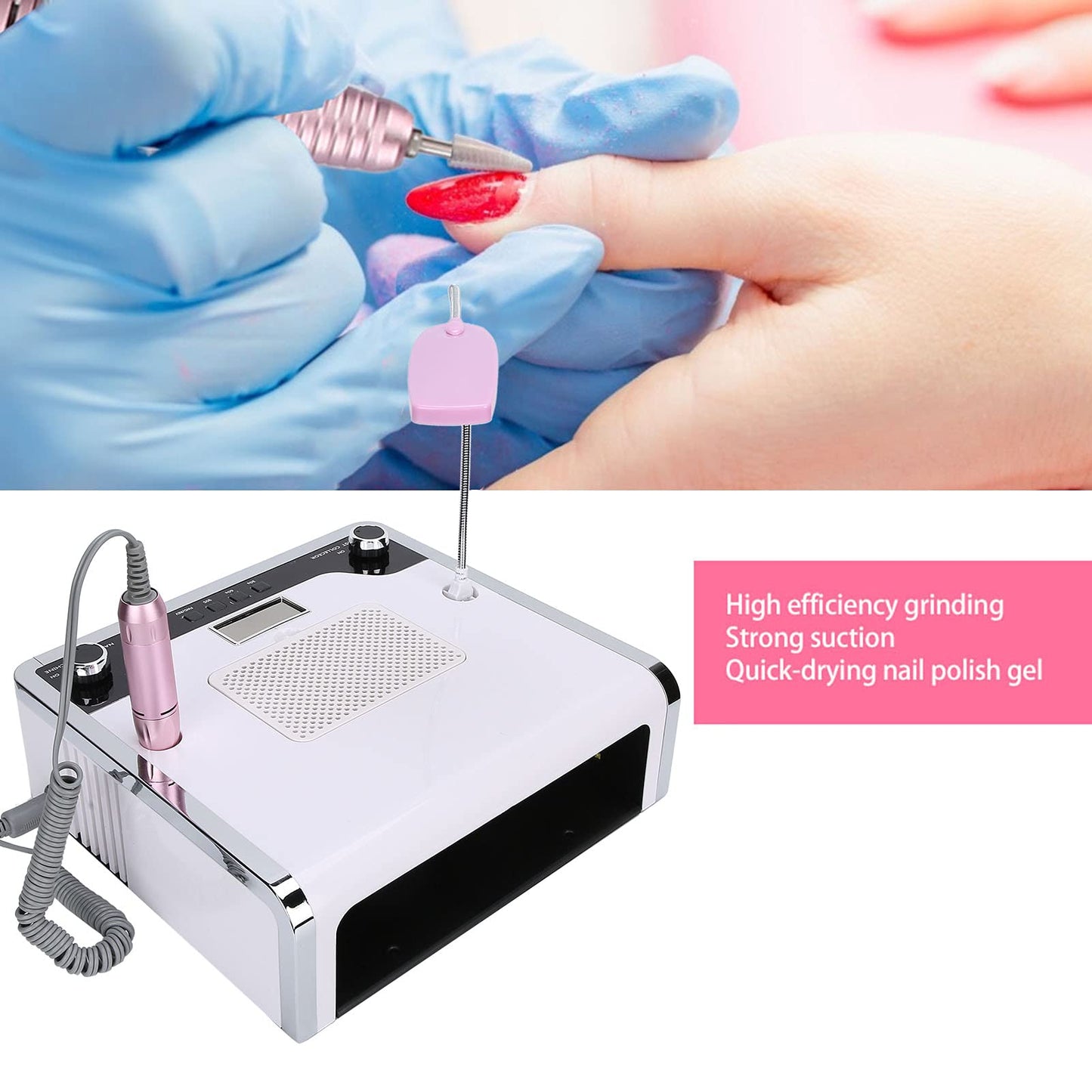 Nail Drill with Curing Lamp, Nail Dust Collector, LED Light, Grinding Machine - 108W 4-In-1 Nail Art Kit for Efficient Nail Polishing and Dust Removal (US Plug)