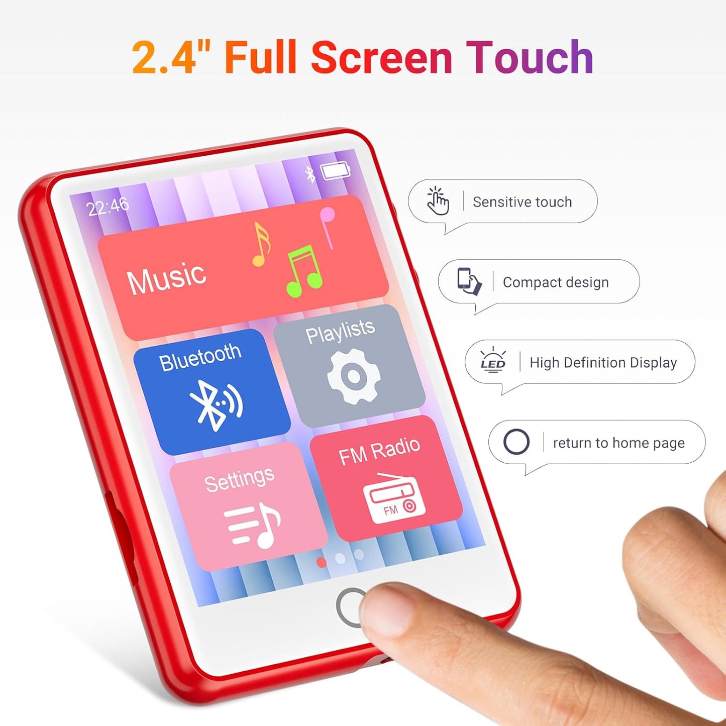 MECHEN 128GB MP3 5.3 2.4" 512GB Player Bluetooth with Full Touch Screen Portable Digital Music Player with HD SpeakerFM