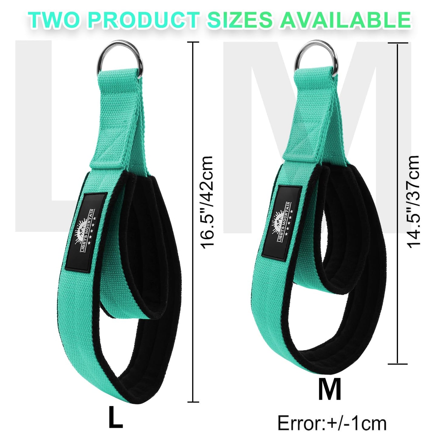 Lights Mountain Durable Pilates Double Loop D-Ring Straps - Padded Handles for Reformer, Yoga & Home Gym Workouts (Lakegreen M)