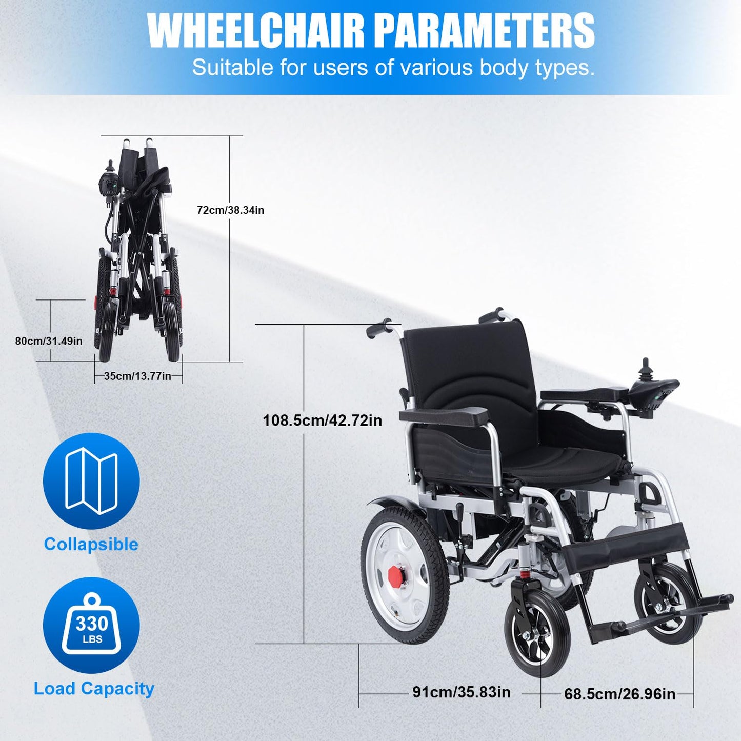 Electric Wheelchairs for Adults, 25 Miles All-Terrain Power Wheelchair Lightweight Foldable Motorized Wheelchair for Seniors, Compact Portable Heavy Duty Wheelchair Support 300 Lbs, Airline Approved