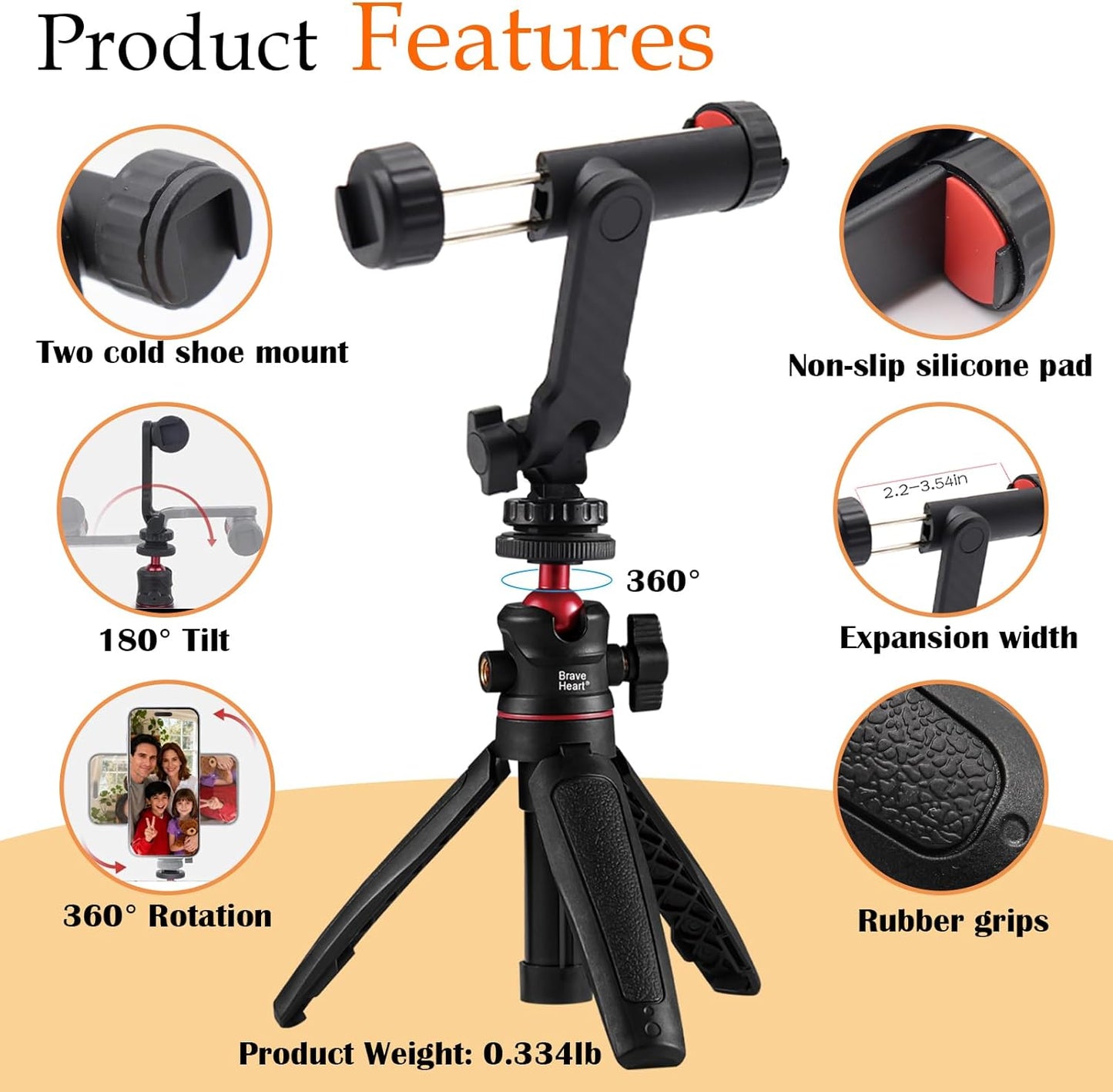 Byrgfkjt 360 Extendable Selfie Stick & Mini Tripod, Rotatable Selfie Stick with Non-Slip Grip for Smartphones & Action