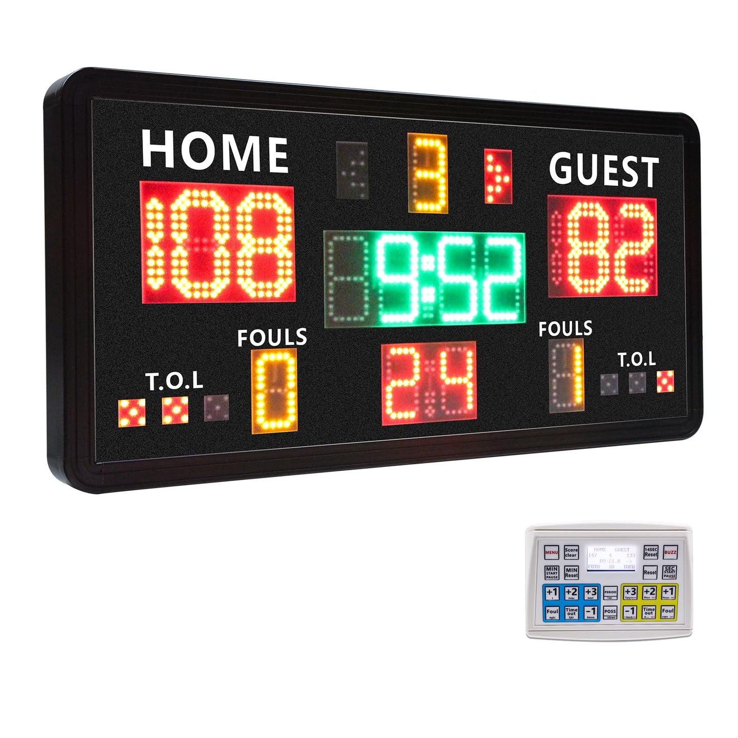 GAN XIN Large Electronic Scoreboard with Panel Control,Wall-Mounted Digital Scoreboard & Timer,Basketball Shot Clock 14/24 Second & Custom Time,Score Keeper with LED Display, 110dB Loud Buzzer