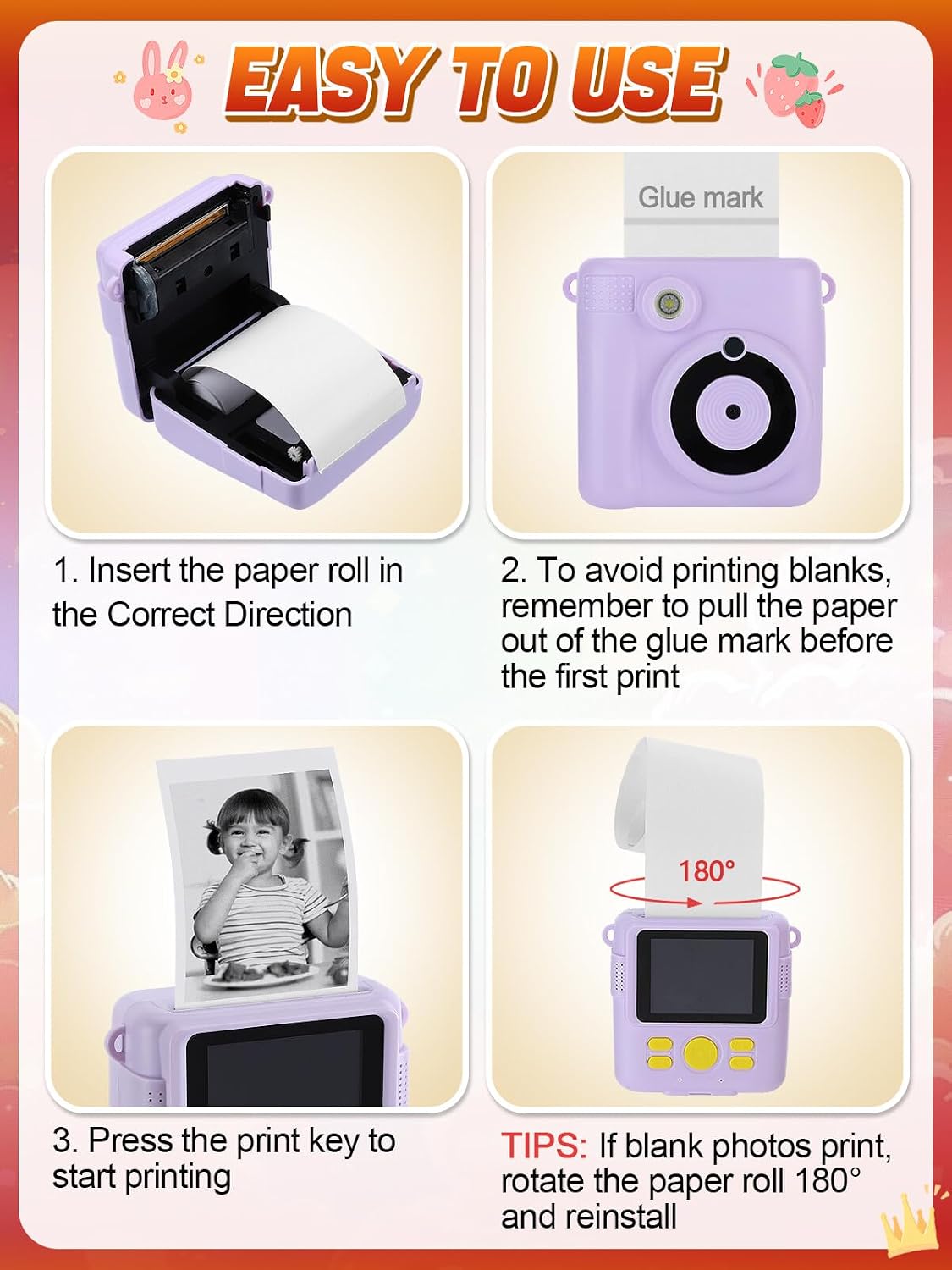 18 4 5 6 7 8 9 10 Rolls Kids Instant Camera Print Refill Paper - Photo Printer Thermal Paper Rolls, Instant Print